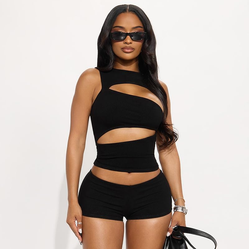 Women’s 2 Piece Outfits Sexy Sleeveless Cut Out Crop