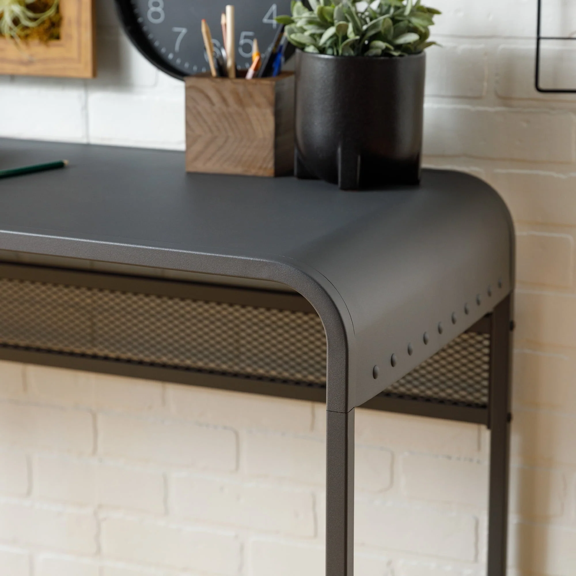 Ember Interiors Industrial Metal Desk, Gray