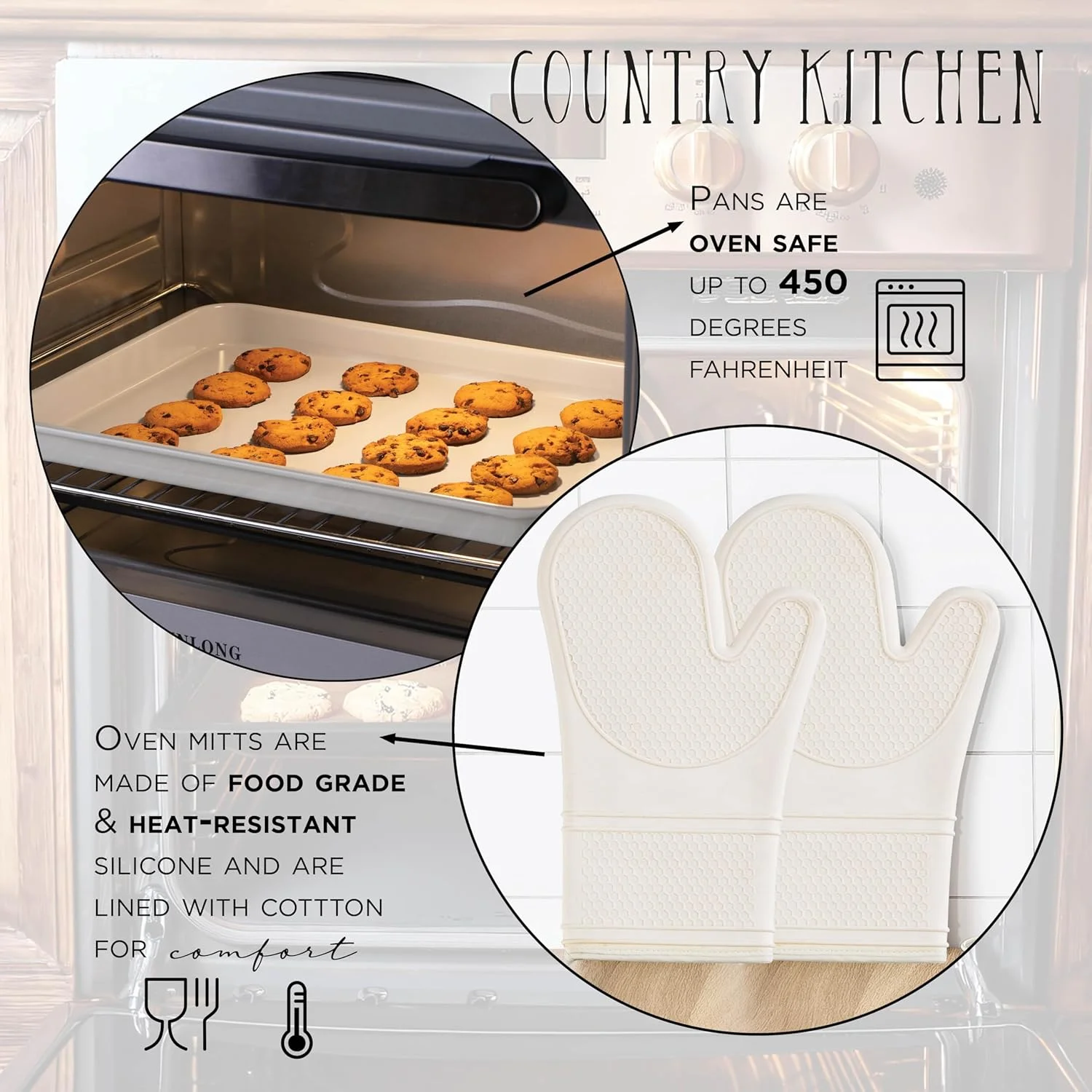 Country Kitchen 13-Piece Nonstick Cookware and Bakeware Set - Pots and Pans Collection with Stackable Design, Cream