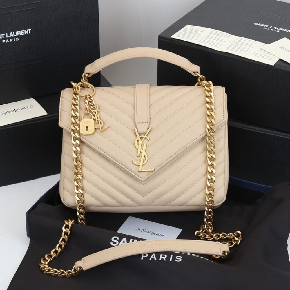 Saint Laurent College Medium In Quilted Leather Beige 9.4 Inches 600279BRM072721