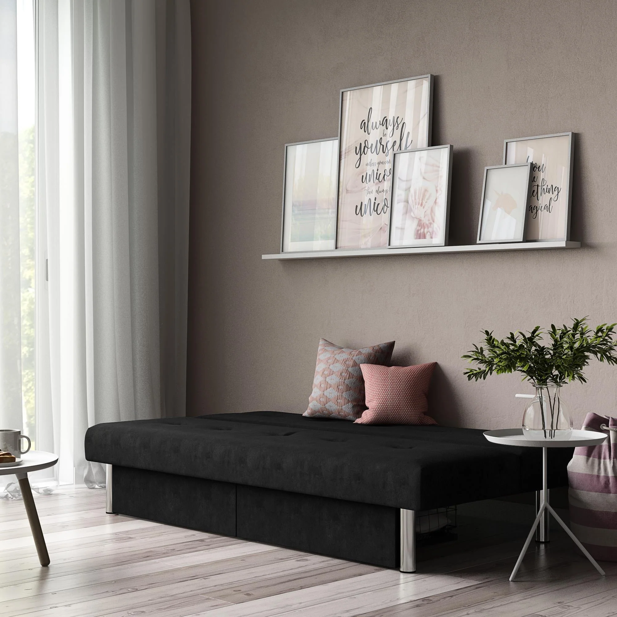 DHP Sola Storage Futon with Storage Drawers, Black Microfiber