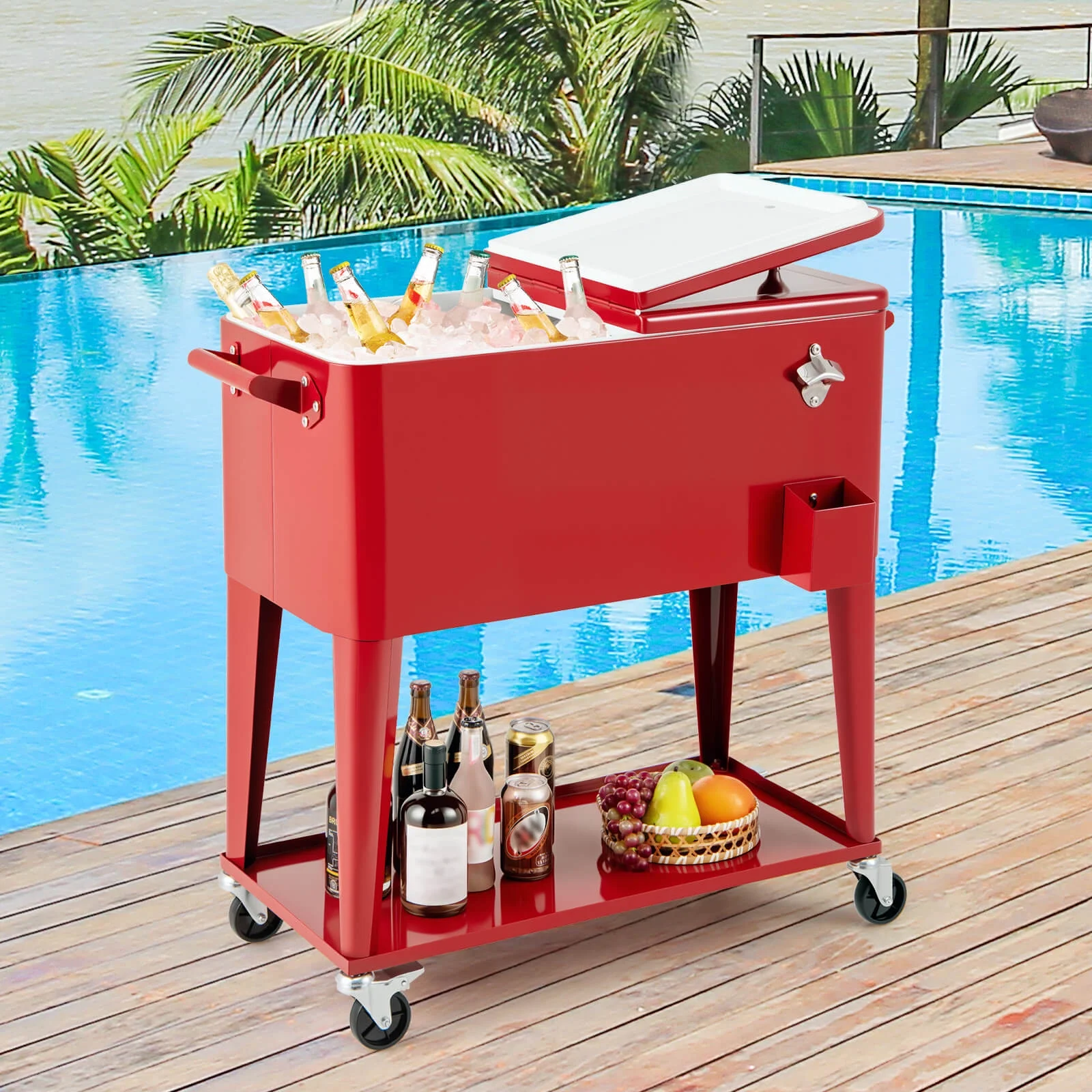 Costway 80-quart Cooler Beer Cart Outdoor Entertaining Rolling Party Steel Bar Bistro