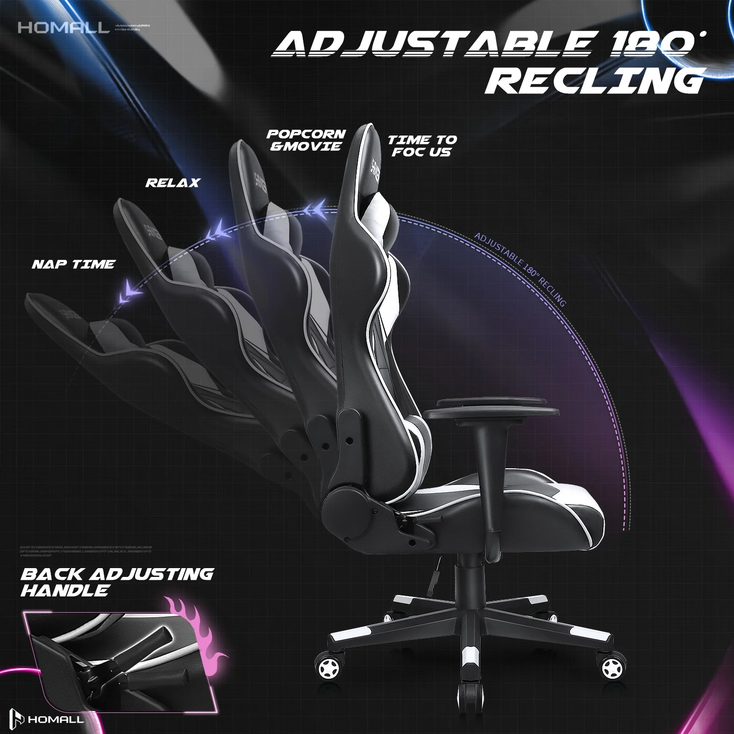 Homall Gaming Chair Office Chair High Back Computer Chair Leather Desk Chair Racing Executive Ergonomic Adjustable Swivel Task Chair with Headrest and Lumbar Support, Purple