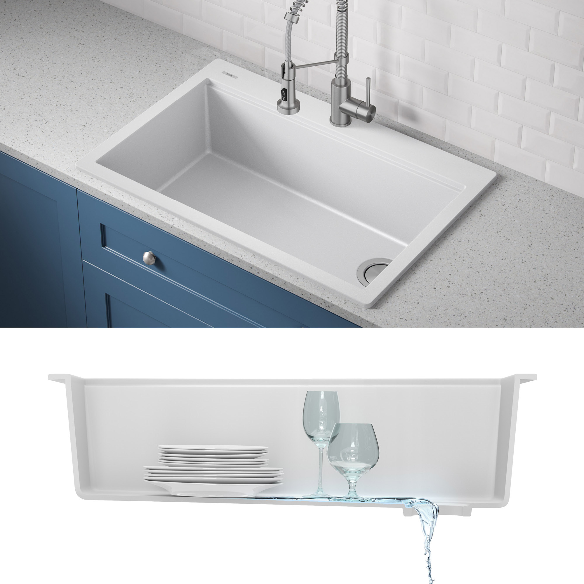 KRAUS 33' Drop-In Single Bowl Granite Kitchen Sink with Commercial Kitchen Faucet