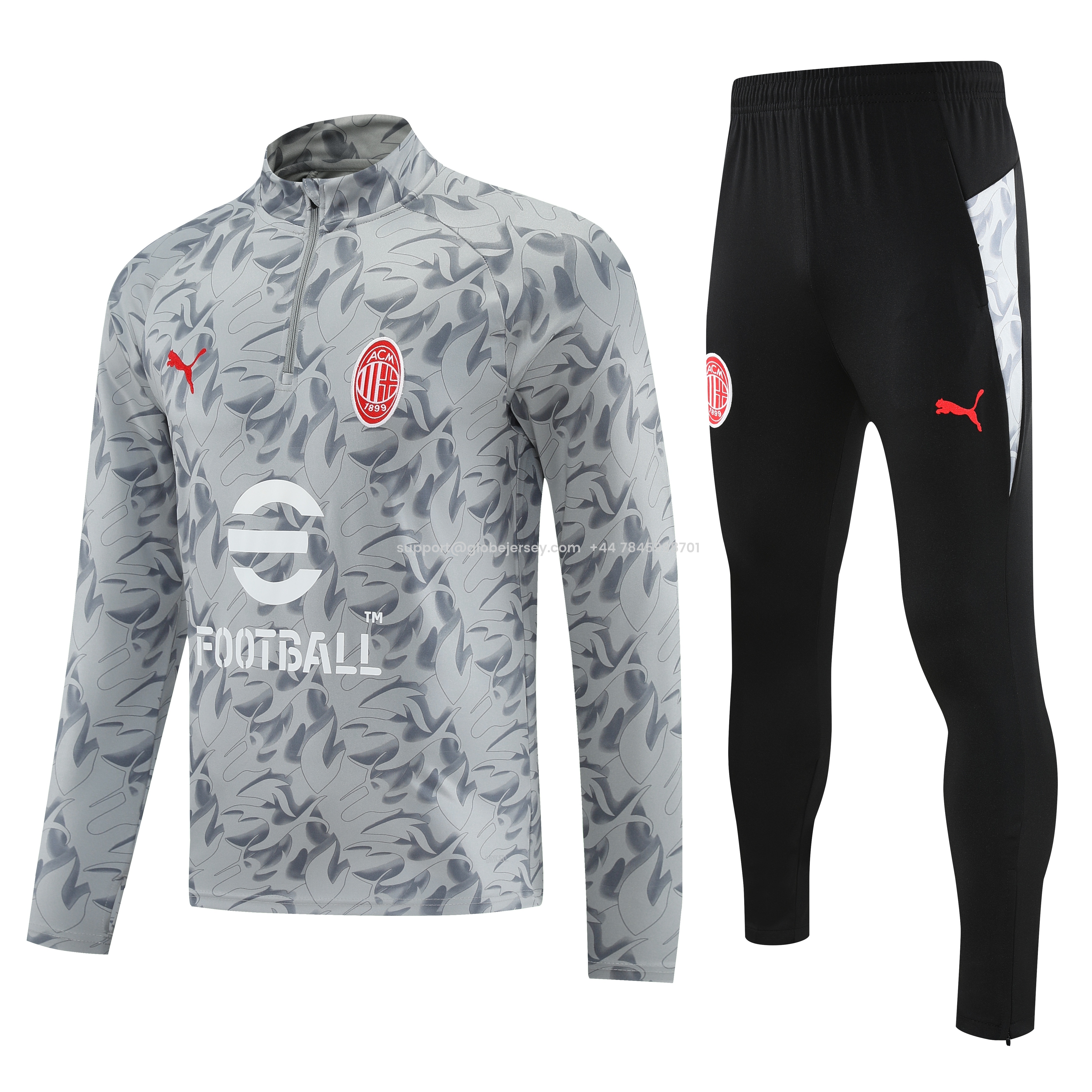 AC Milan 25-26 Long Sleeve Training Set - Grey Top & Black Pants