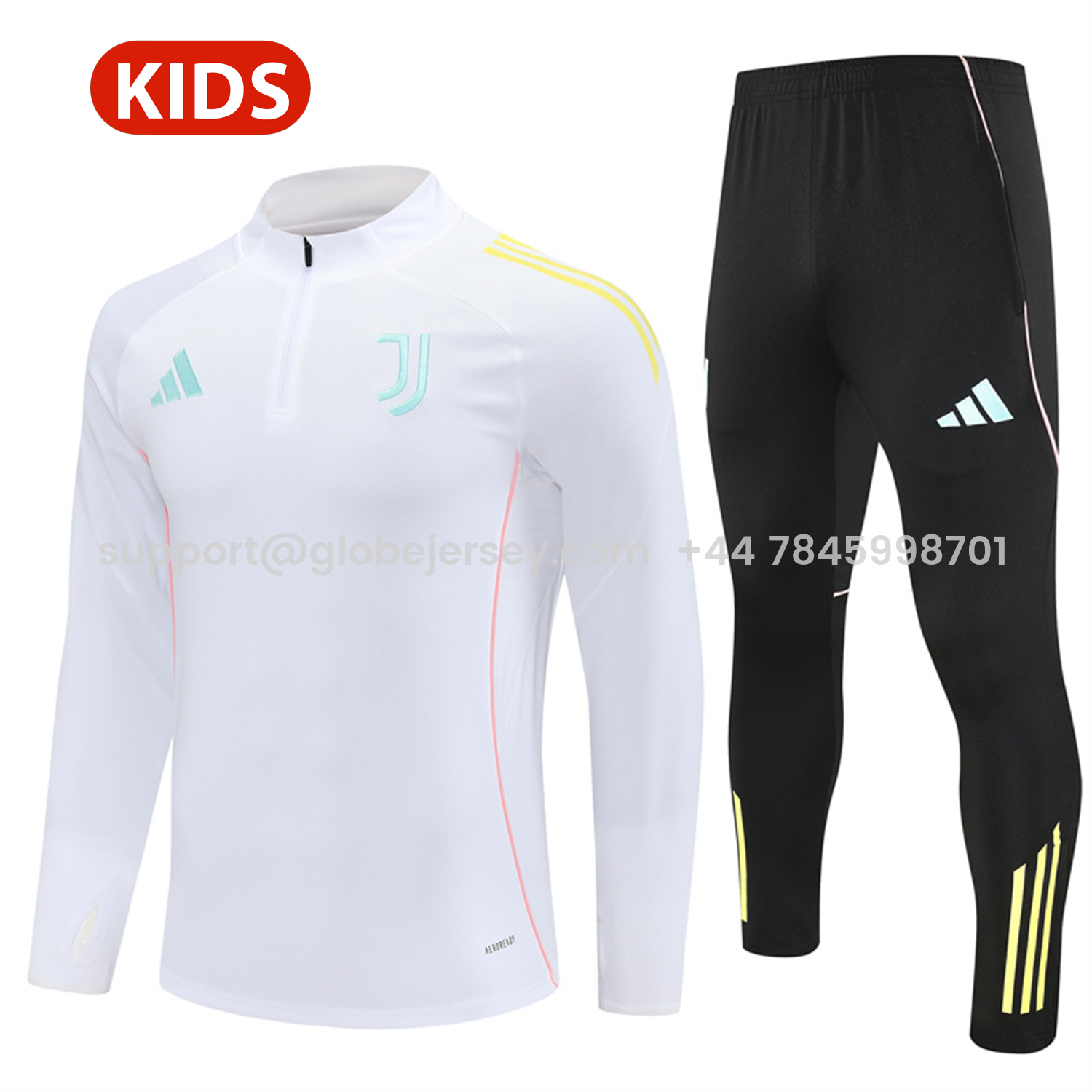 Juventus 25-26 Kids Long Sleeve Training Set - White Top and Black Pants