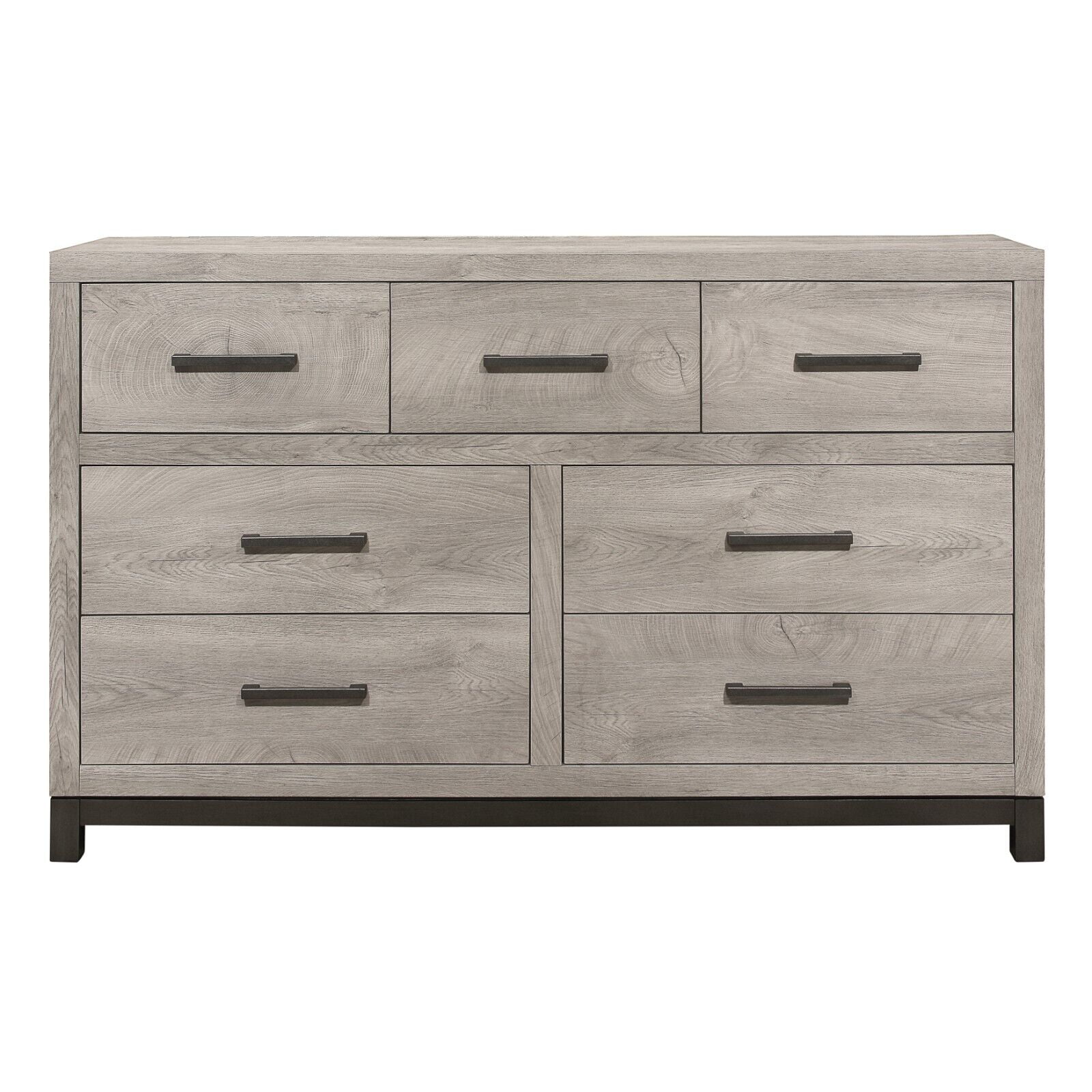 Modern Sleek Design 7pc Bedroom Set Eastern King Bed Two Nightstands LED Light Wall Panels Dresser Mirror Light Gray Finish