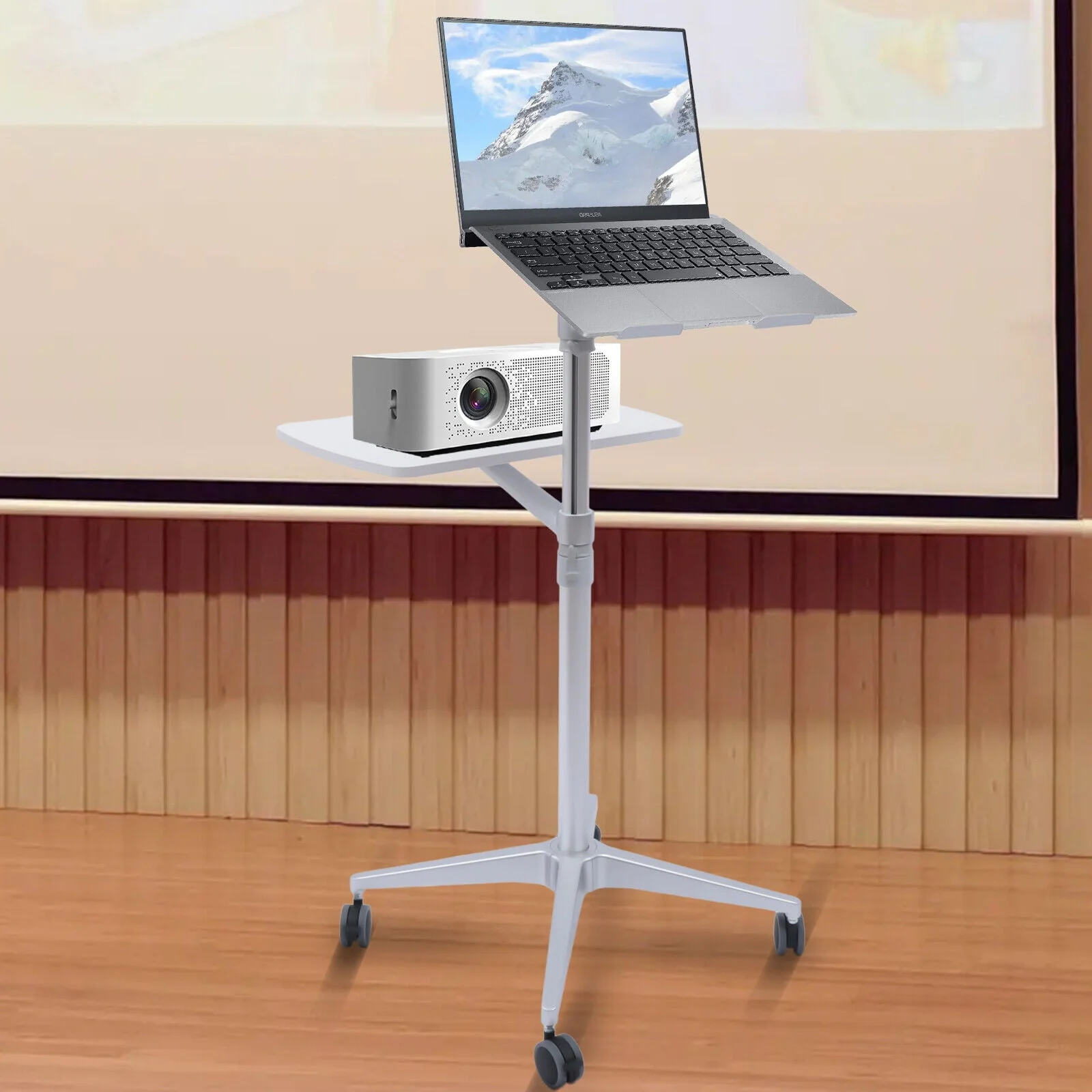 OUKANING Rolling Laptop Desk Lift Cart Mobile Monitors Computer Workstation