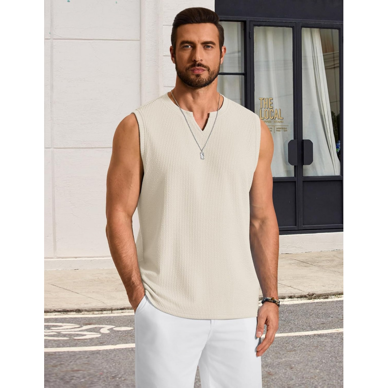 Men's Casual Tank Top V Neck Knit Jacquard