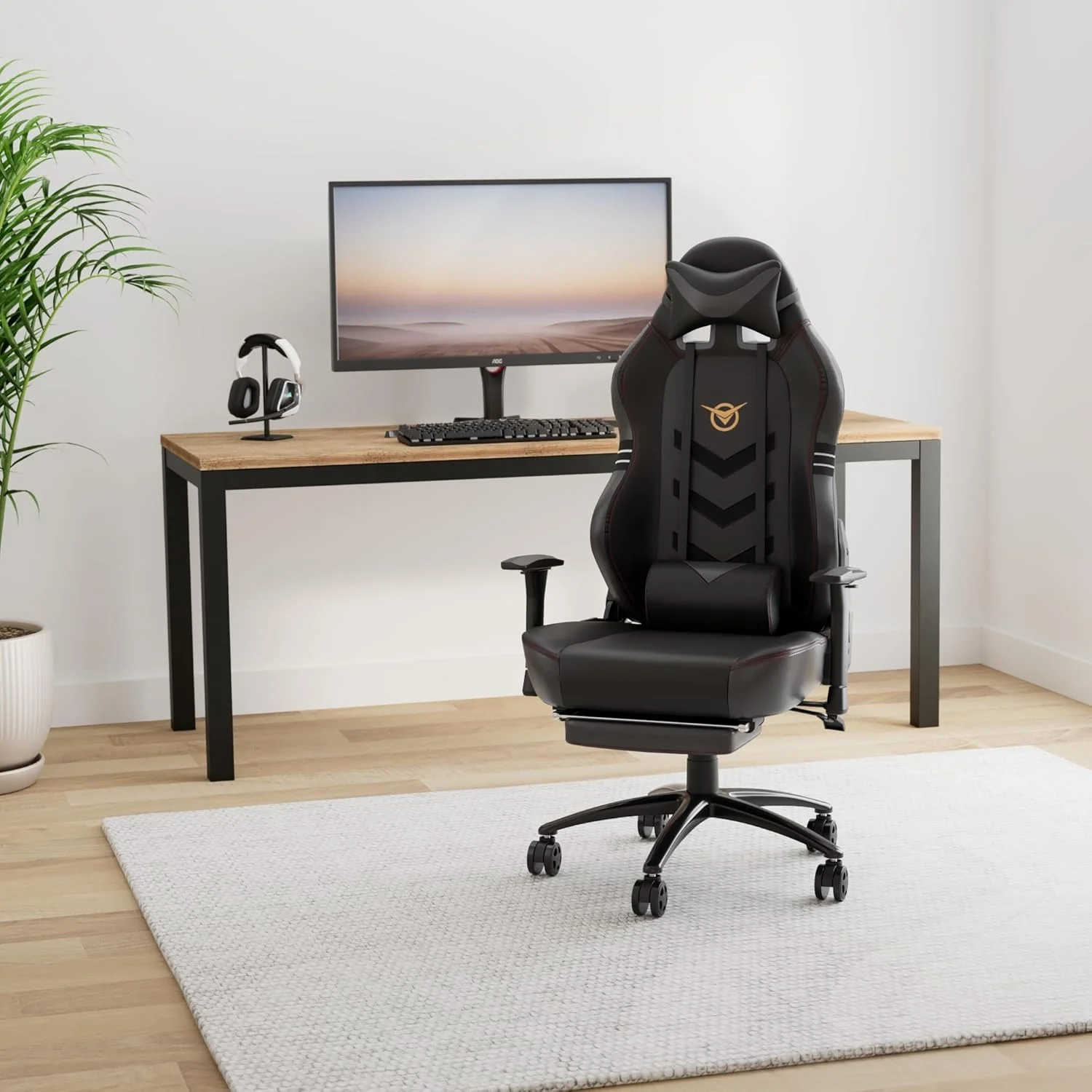 Big and Tall Gaming Chair with Footrest 350lbs, Computer Gamer Chair, High Back PC Gaming Chairs with Wide Seat, Lumbar Support, Armrest for Adults-Black