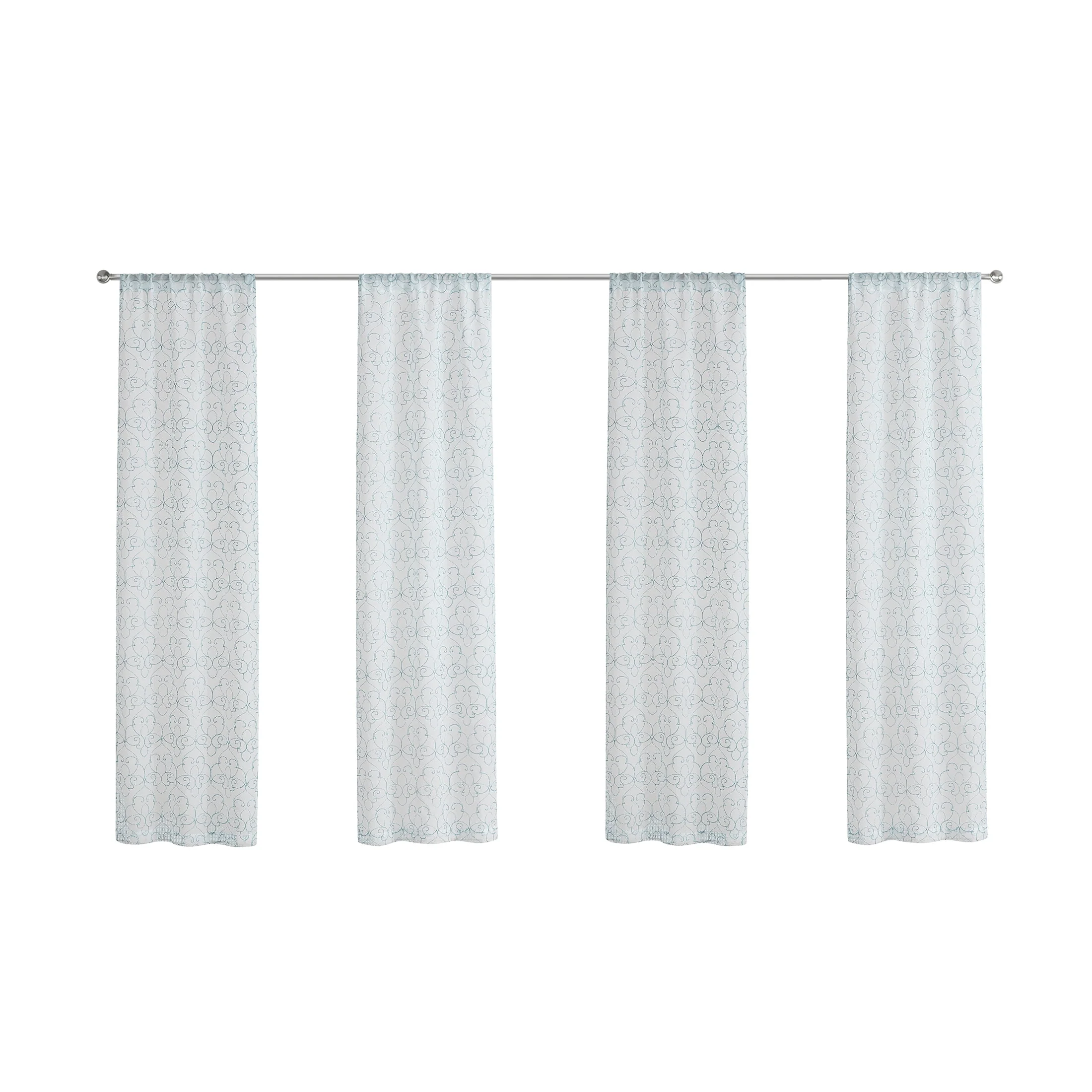 Mainstays Modern Scroll Aqua Rod Pocket Sheer Curtain Set, 28