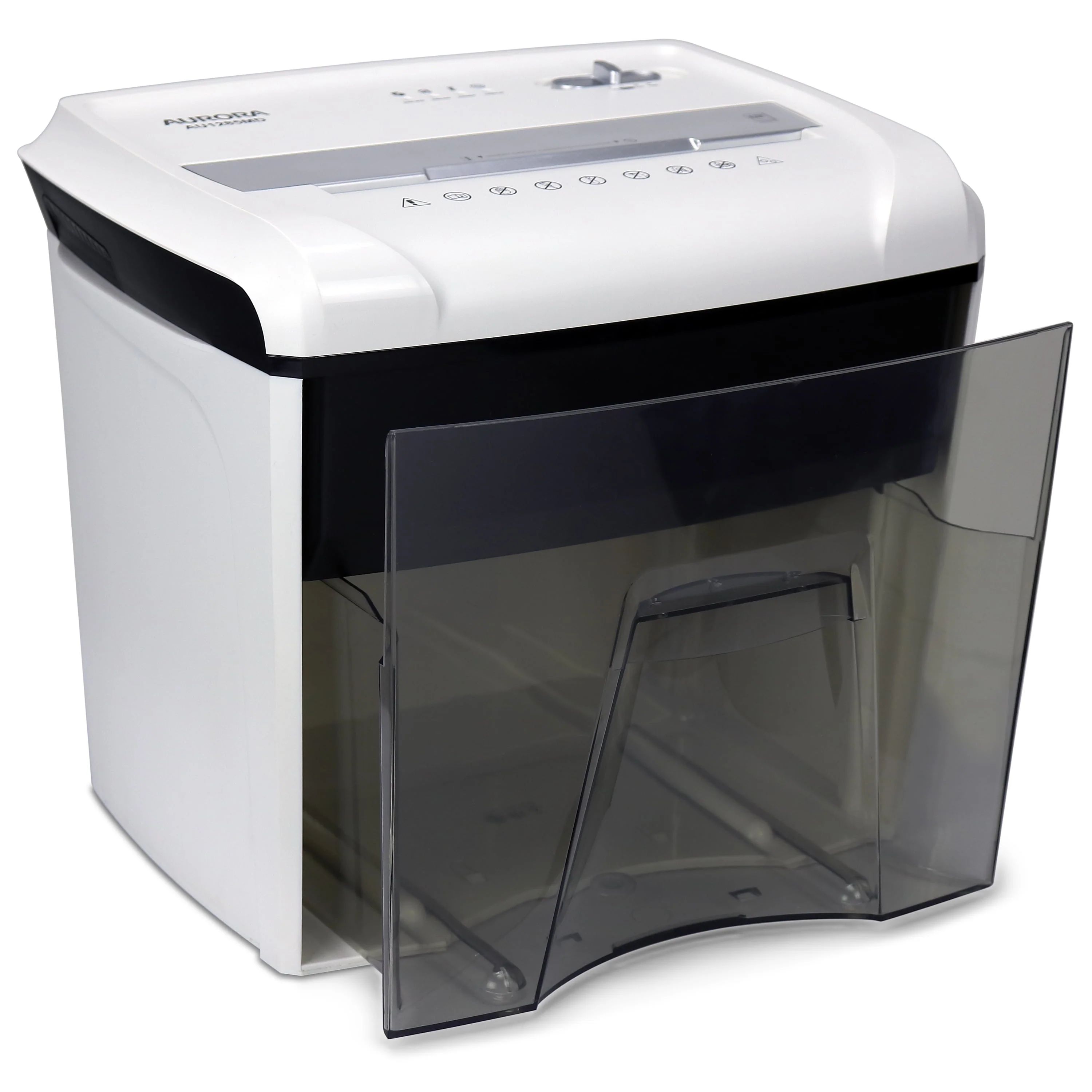 Aurora AU1285MD Compact Desktop-Style High Security 12-Sheet Micro-Cut Paper and CD/Credit Card/Junk Mail Pullout Basket Shredder, White/Black