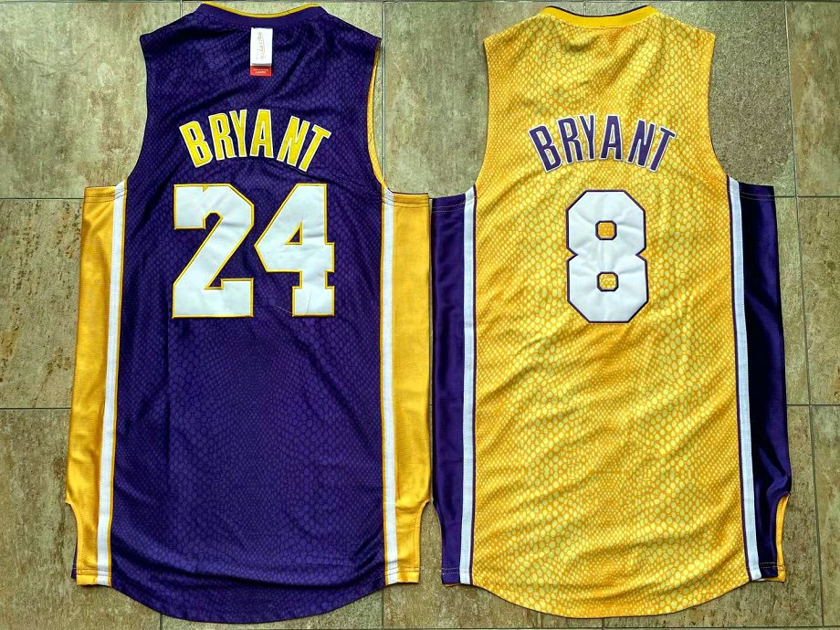 Mitchell & Ness Kobe Hall of Fame AU double-sided snake pattern two-color home yellow 8# away purple 24# dense embroidery jersey