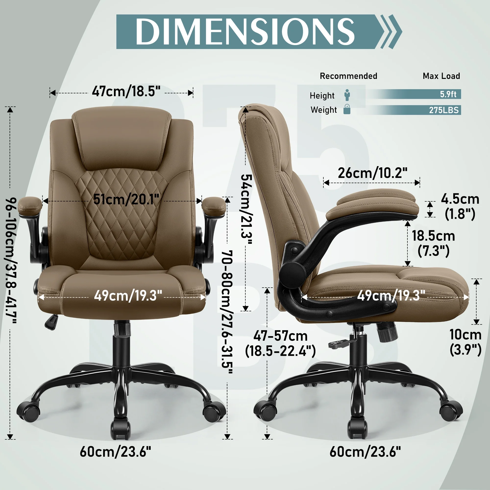 COOLHUT Leather Office Chair, Big and Tall Office Chair 400LBS Wide Seat Ergonomic Computer Desk Chair High Back Executive Leather Chair Adjustable Task Chair Lumbar Back with 8-Year Warranty, Black