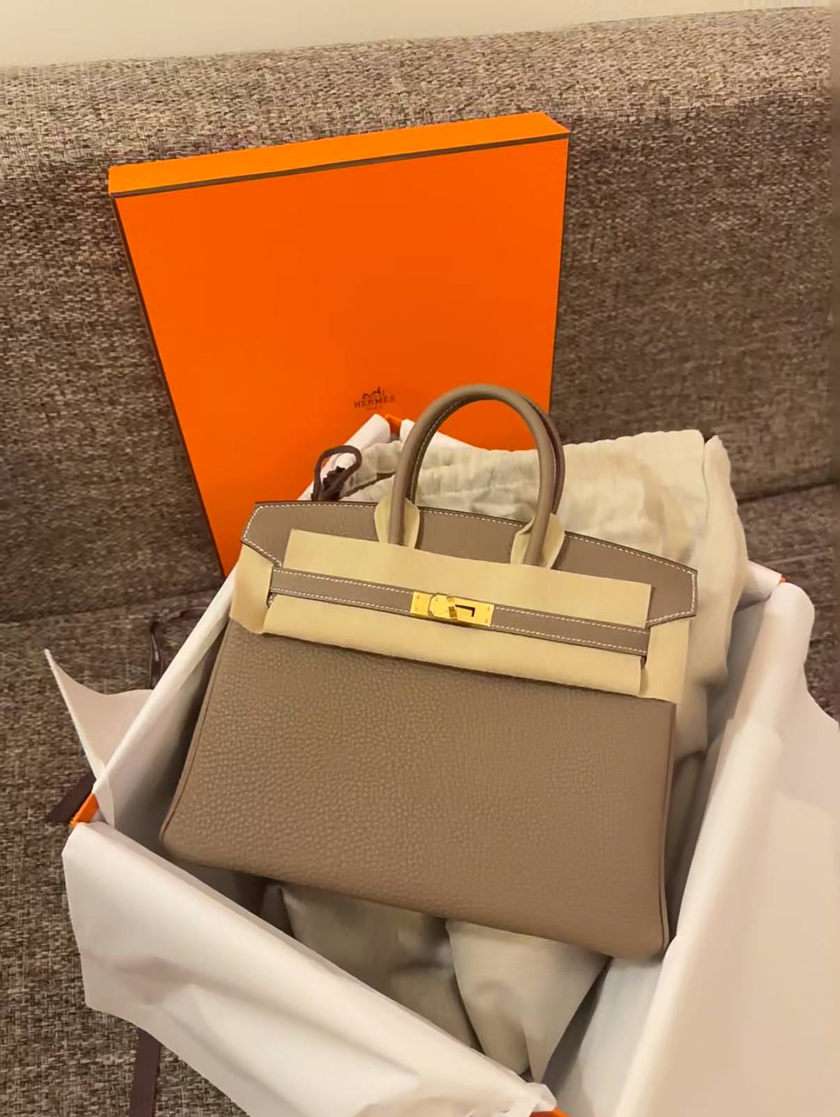 Hermès Birkin 25-35 Elephant Gray Gold Buckle Custom