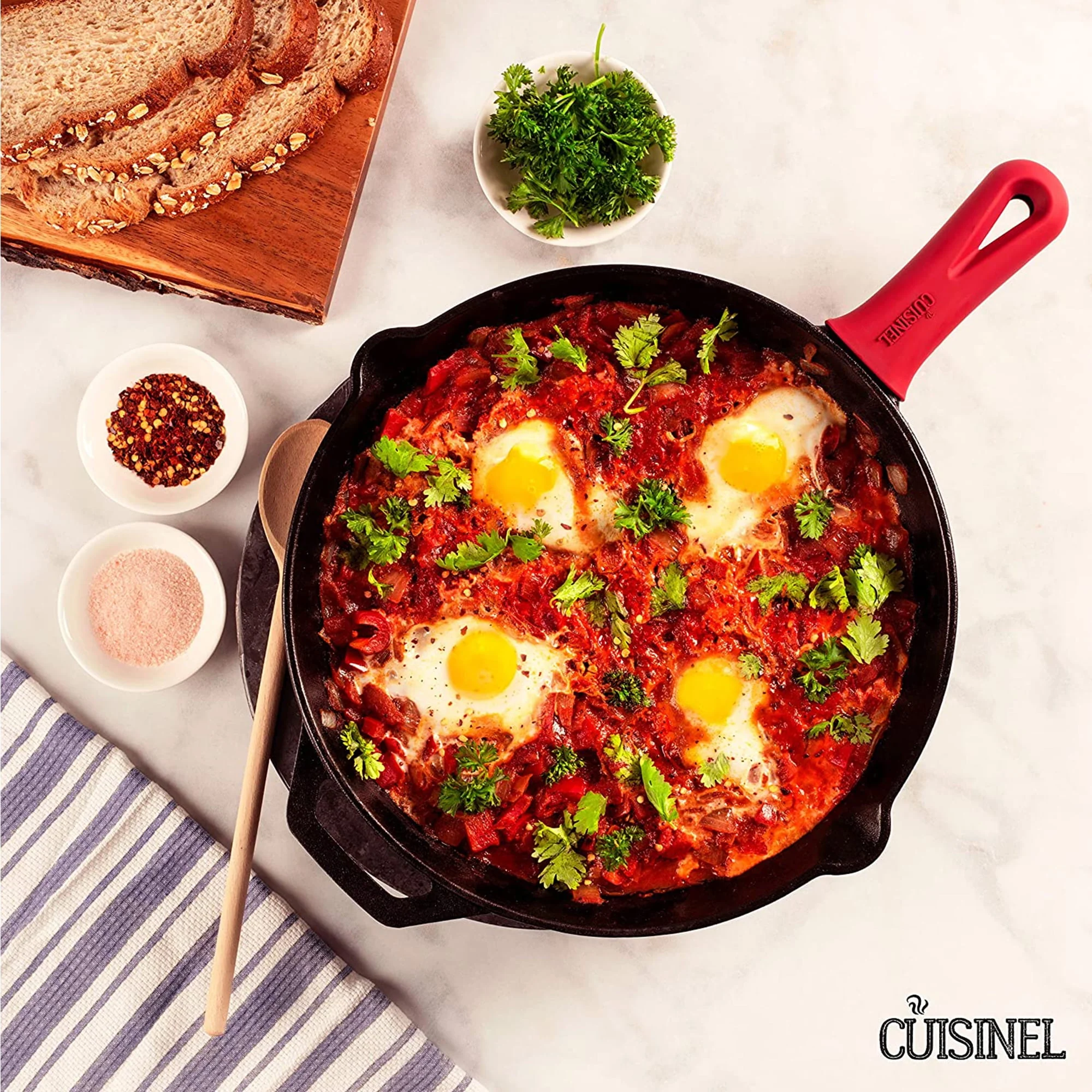 Pre-Seasoned Cast Iron Skillet (12-Inch) with Glass Lid and Handle Cover Oven Safe Cookware