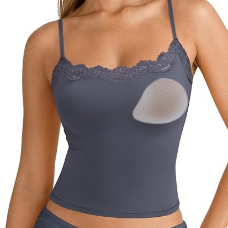 Women Double Lined Lace Cami Tank Top Summer Padded Going Out Tops Basic Shirts