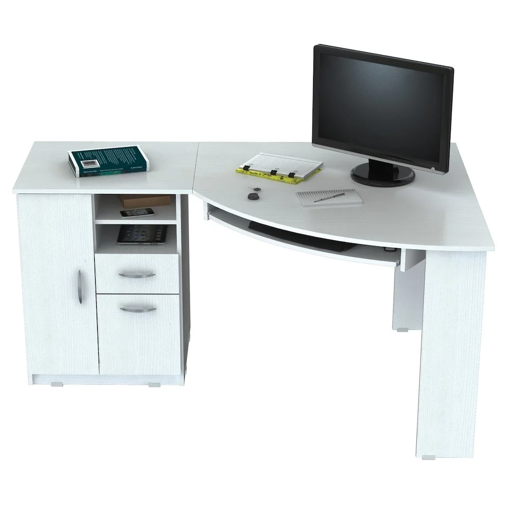 Inval Modern Corner Desk with 2 Drawers and Cabinet, Washed Oak
