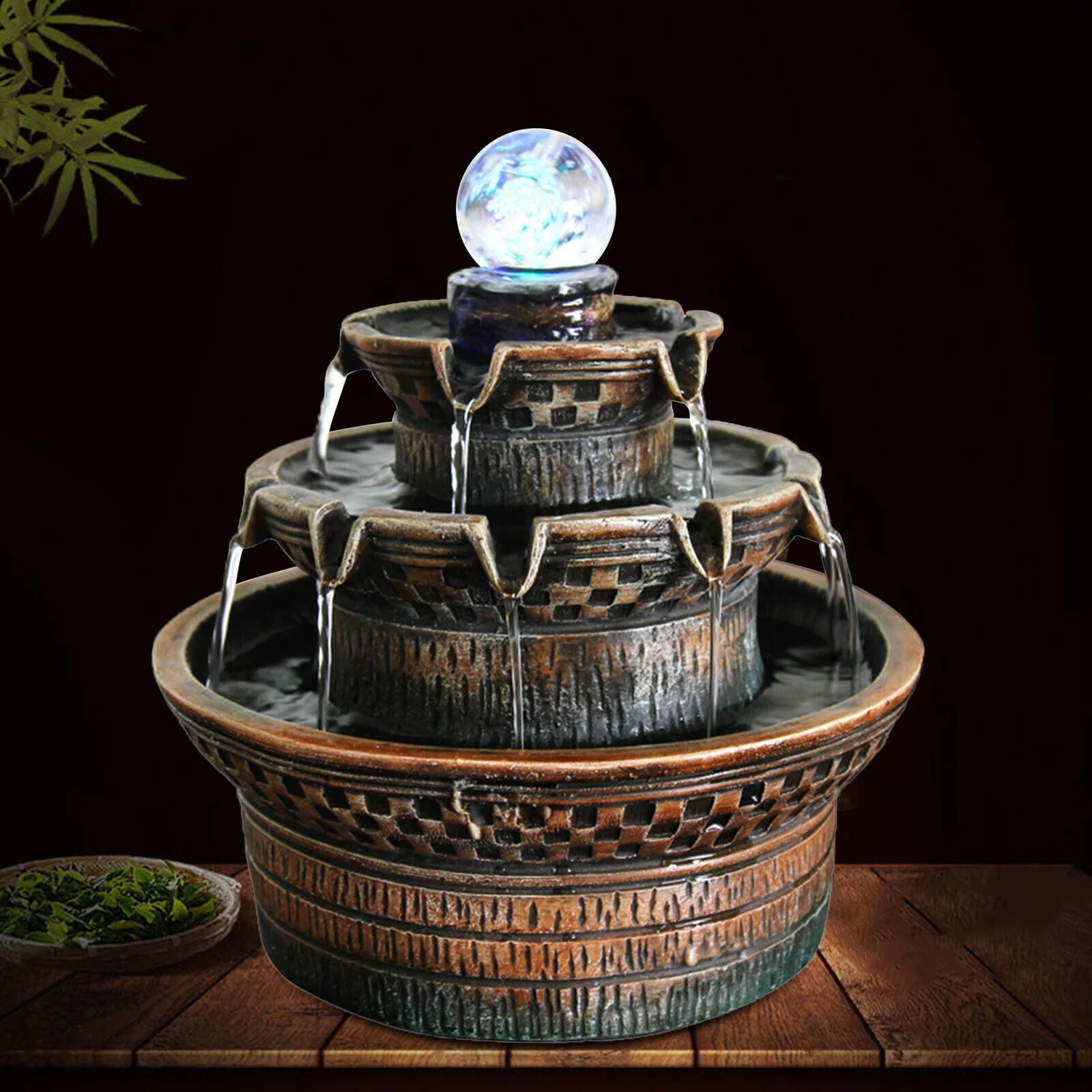 3Tier Resin Indoor Tabletop Waterfall Feature Fountain Home Office Desktop Decor