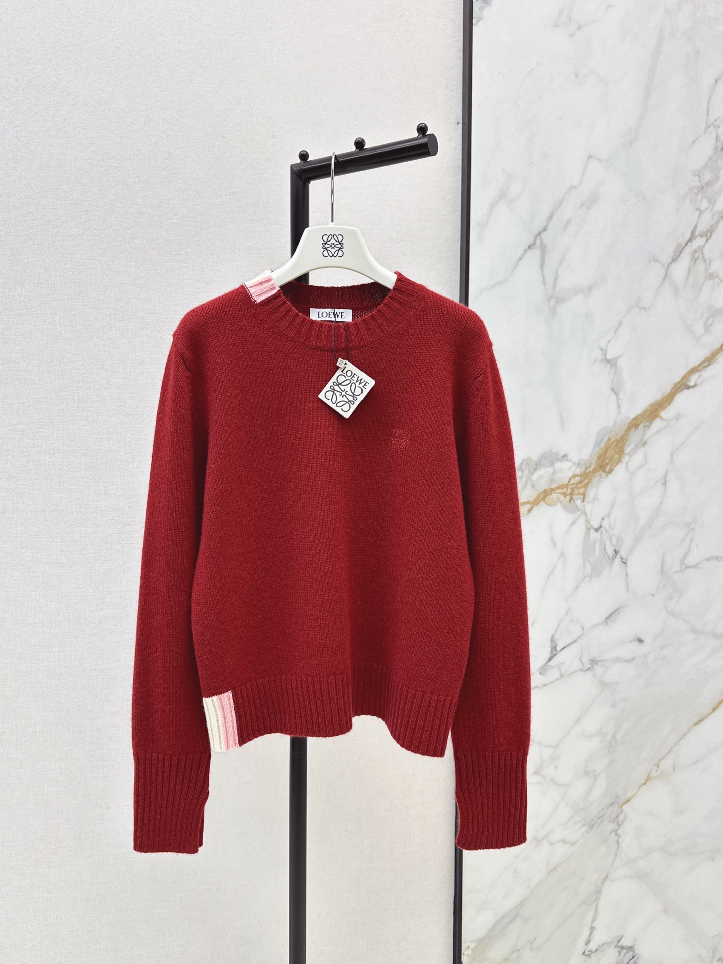 Crew neck color-blocked cashmere sweater