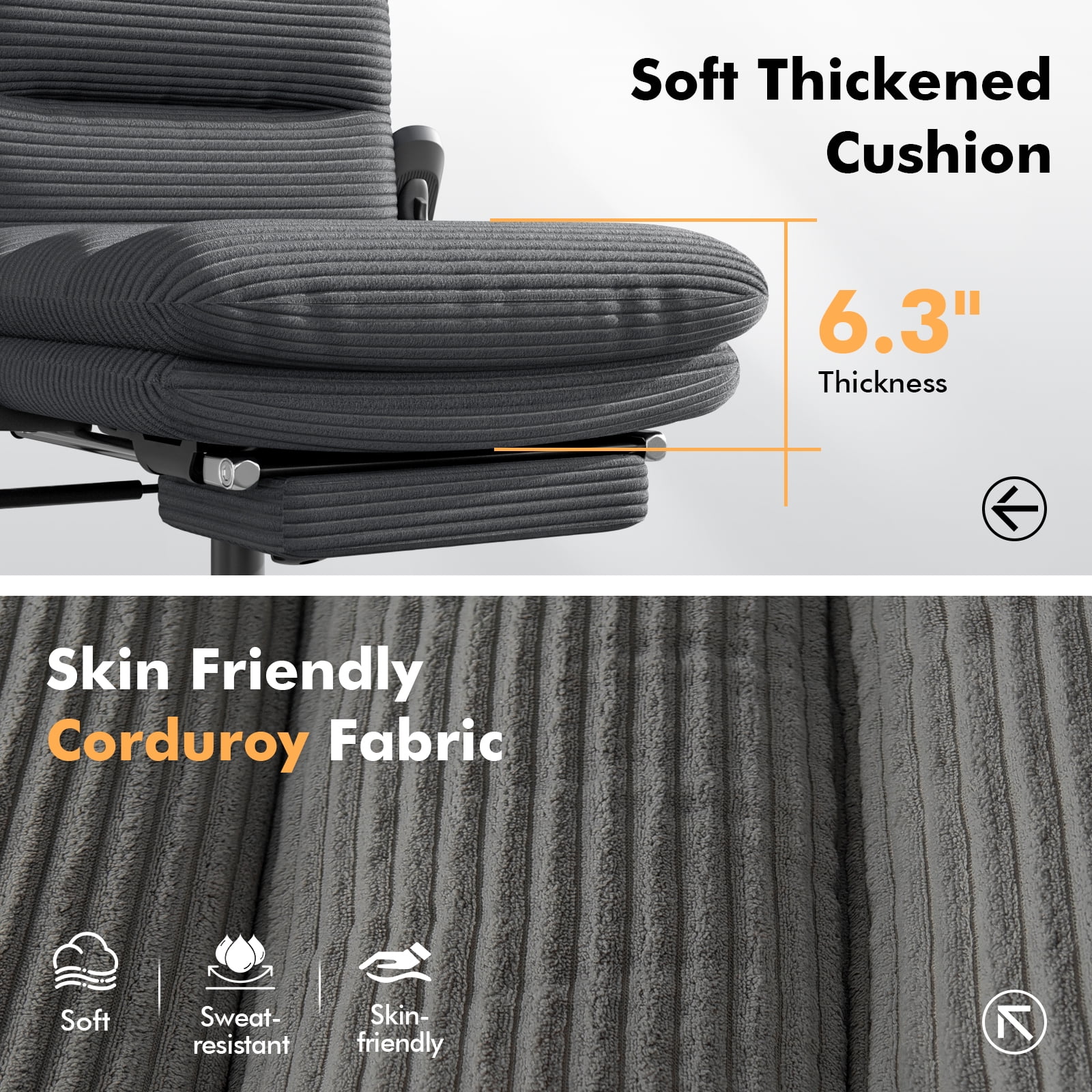 Solfway Criss Cross Chair with Wheels & Flip-up Arms, Executive Office Chair with Foot Rest, Swivel Cross Legged Office Chair, White Corduroy Fabric Comfy Computer Desk Chair, Vanity Chair for Home