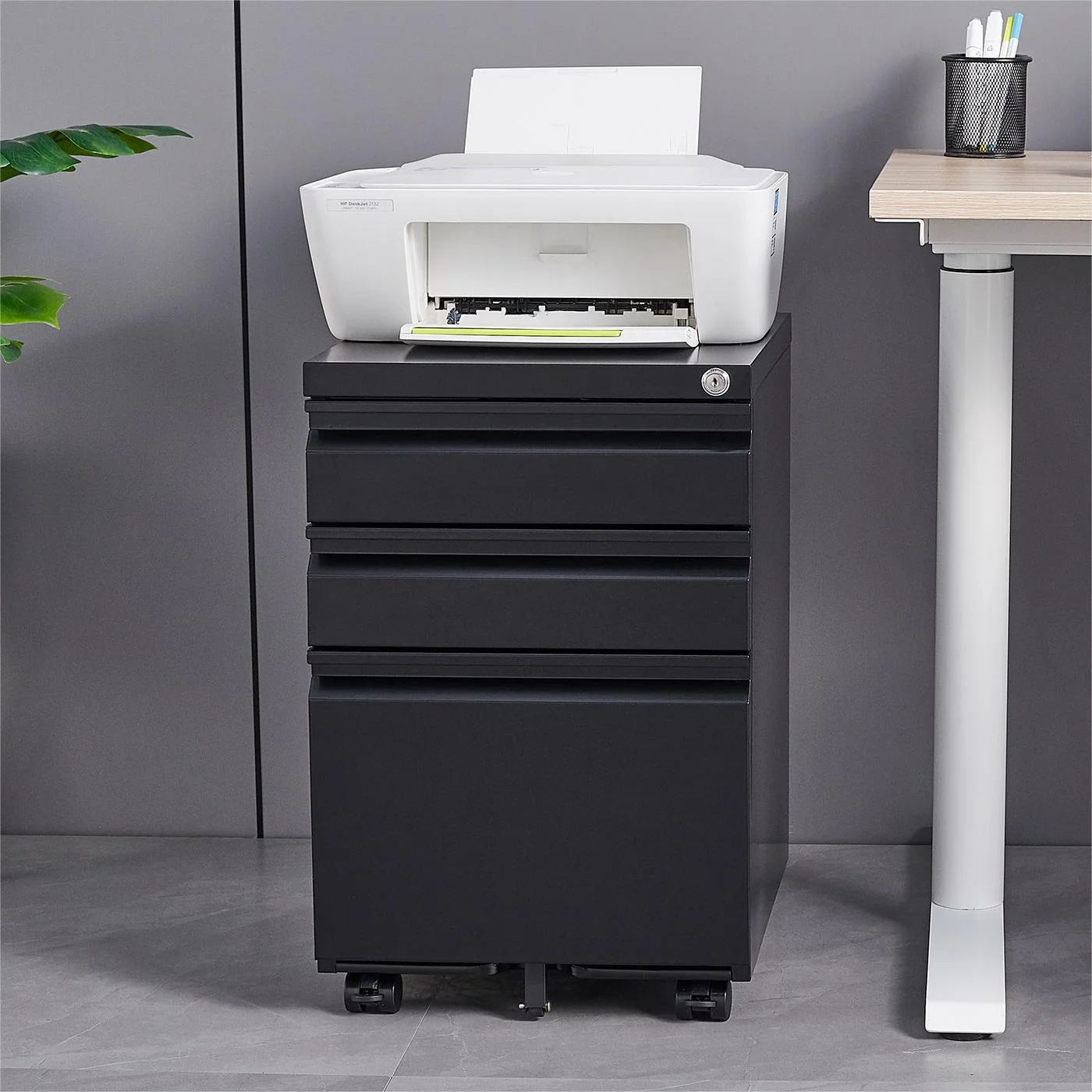 3-Drawer Mobile File Cabinets Rolling Metal Filing Cabinet for Legal & Letter File Anti-tilt Design with Lock Under Desk Office,Black