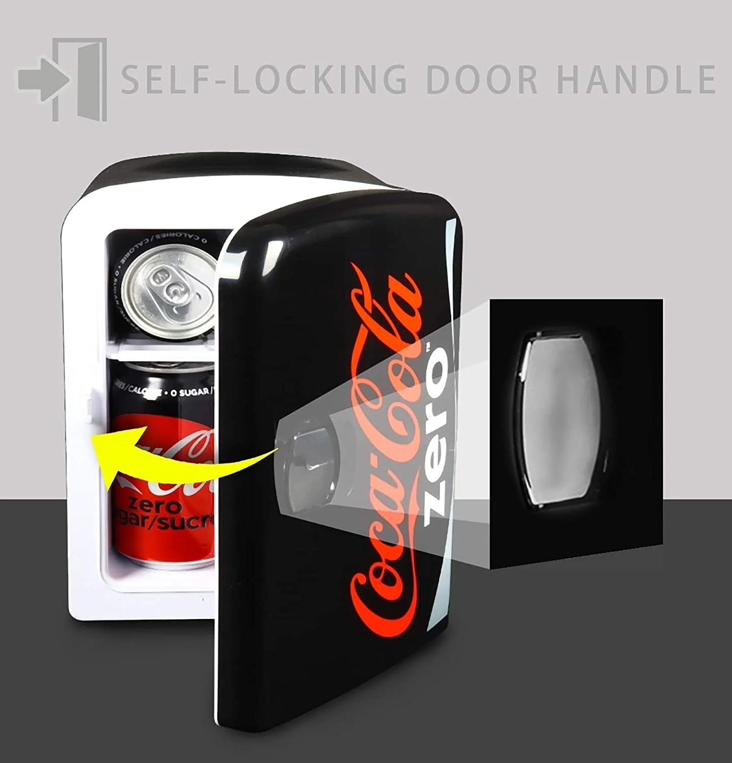 Coca-Cola Coke Zero 4L Portable Cooler/Warmer, Compact Personal Travel Fridge for Snacks Lunch Drinks Cosmetics, Includes 12V and AC Cords, Desk Accessory for Home Office Dorm Travel, Black