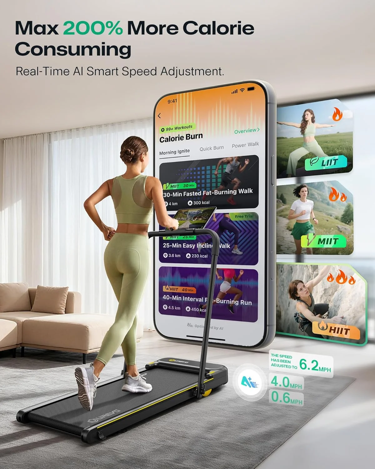 UREVO Spacewalk E1L Smart Walking Pad, Compact Under Desk Treadmill with Double Shock Absorption, Quiet Operation, Workout APP with Track Insights and MIIT Mode, Remote or APP Control for Home Office