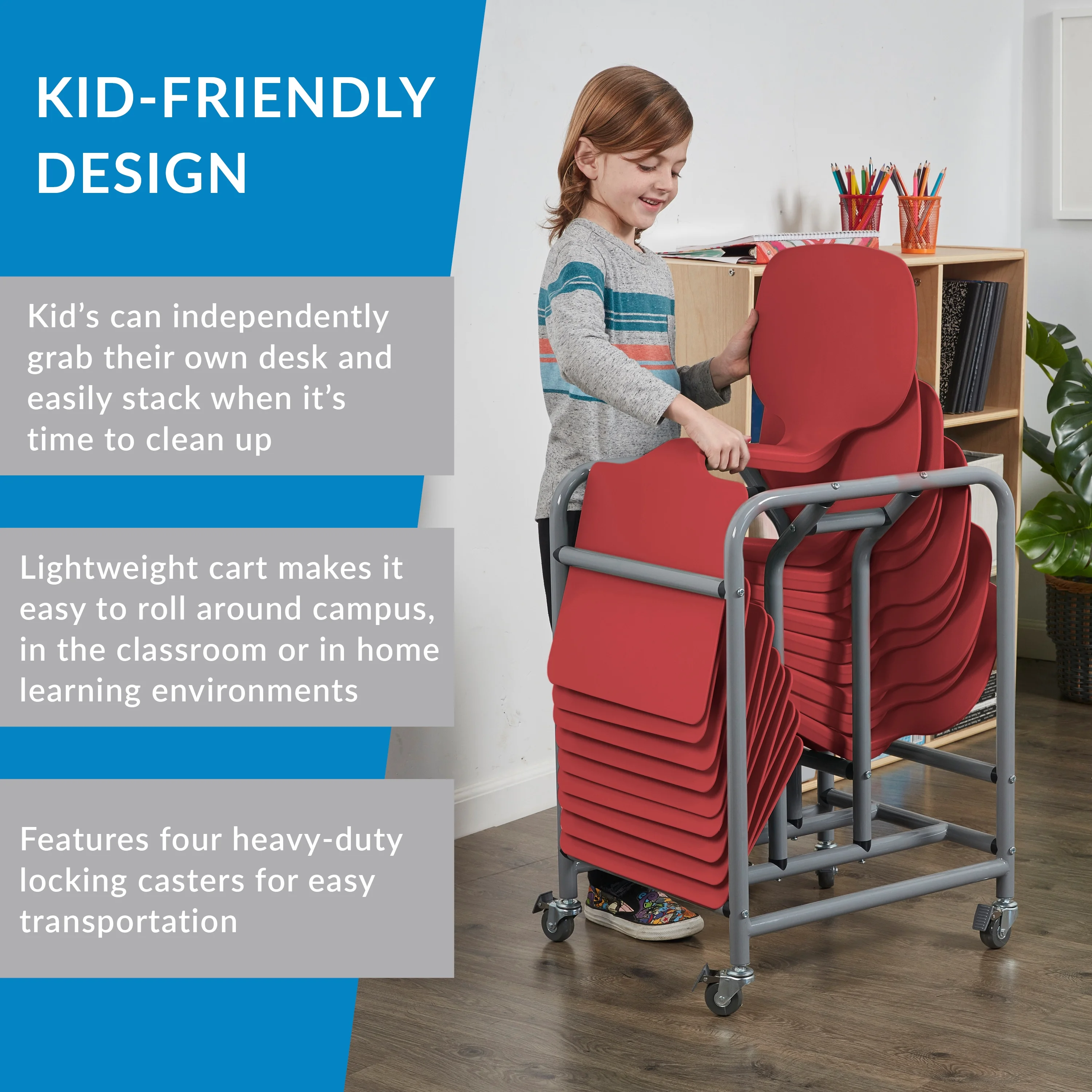 ECR4Kids The Surf Portable Lap Desk with Mobile Storage Cart, Blue, 10-Pack