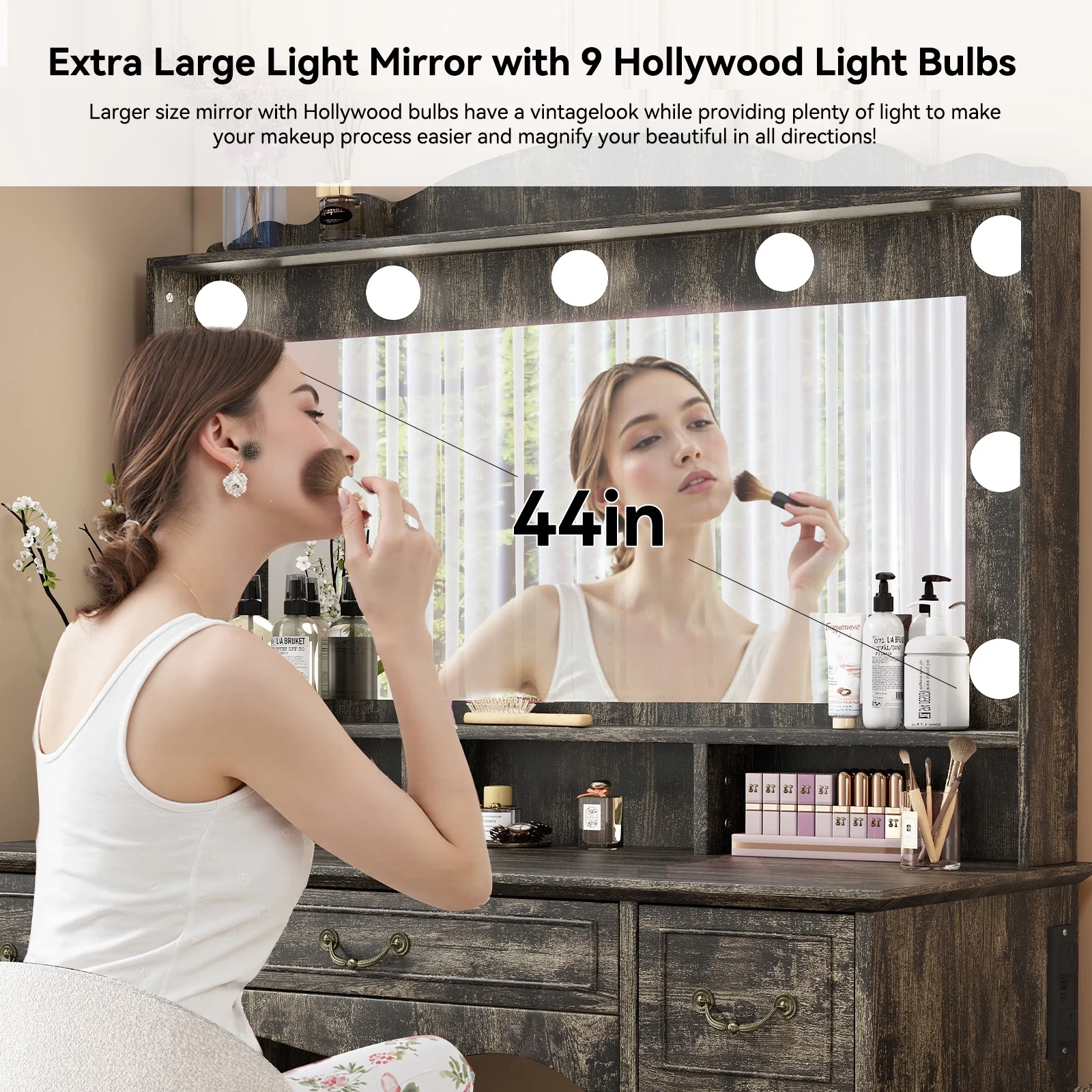 Vanity Desk with Mirror and Light 1 Piece Bohemian White Vanity Table,French Country Style