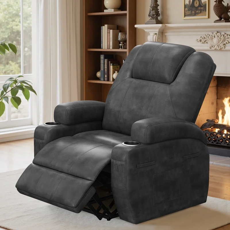 Lacoo Power Lift Electric Massage Recliner Chair Oversized Single Sofa with Cup Holder for Elderly. Black