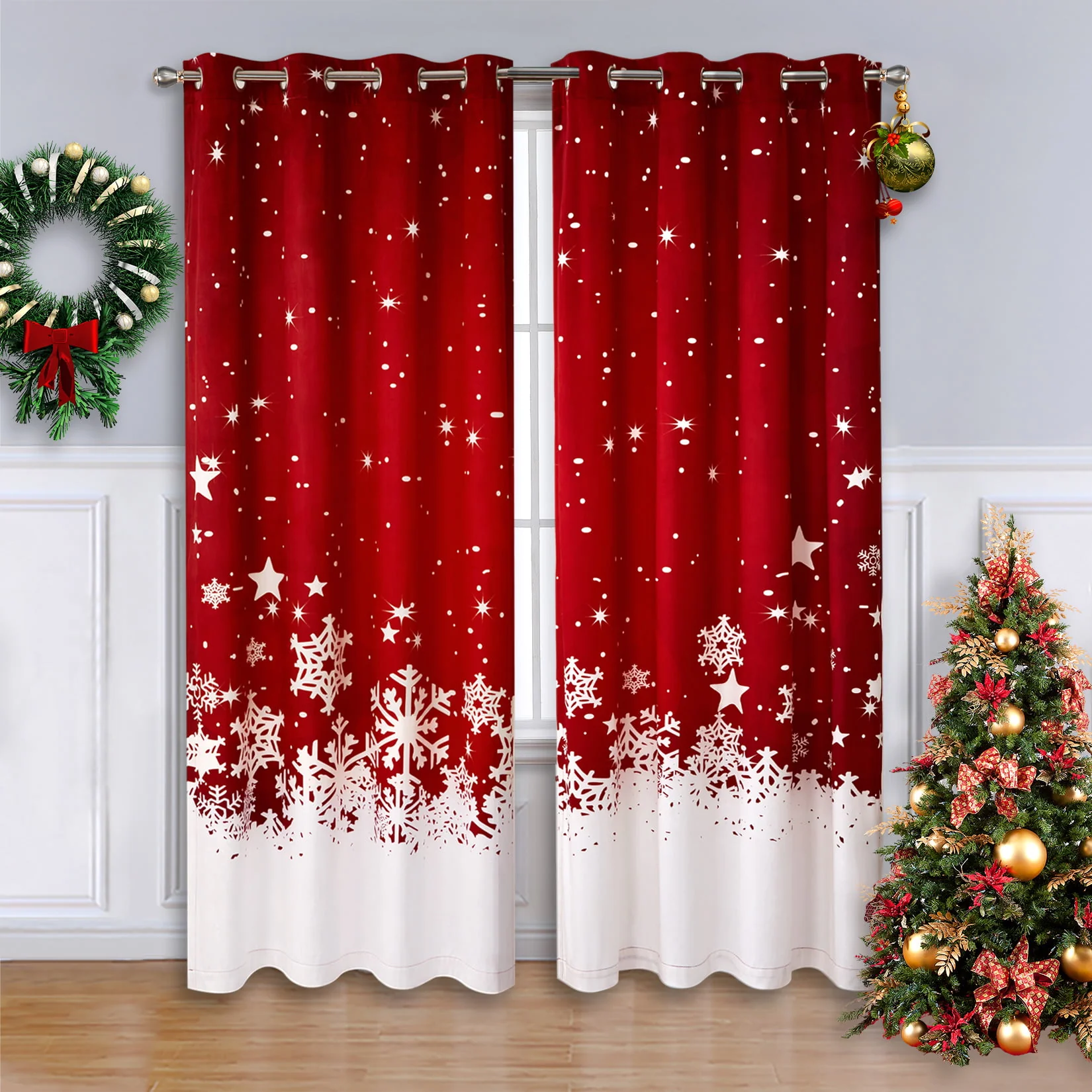 CAROMIO Christmas Curtains for Living Room, Red Velvet Window Curtains 2 Panels Set Room Darkening Curtains, 52 x 63 inches