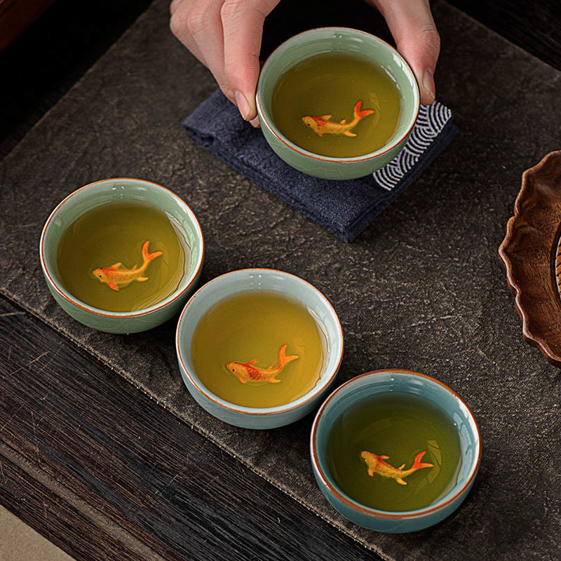 Buddha Stones Hand Painted Koi Fish Ceramic Teacup Kung Fu Tea Cup 50ml