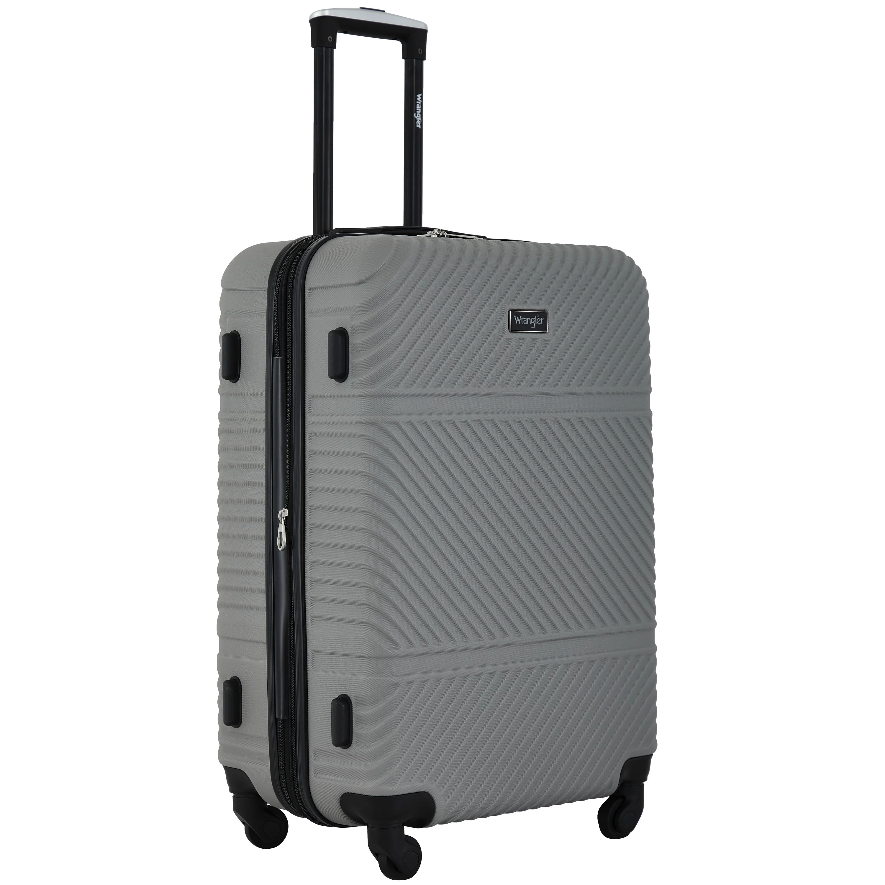 Wrangler 4 Piece Expandable Hardside Spinner Luggage Set with Packing Cubes, Sharkskin Grey