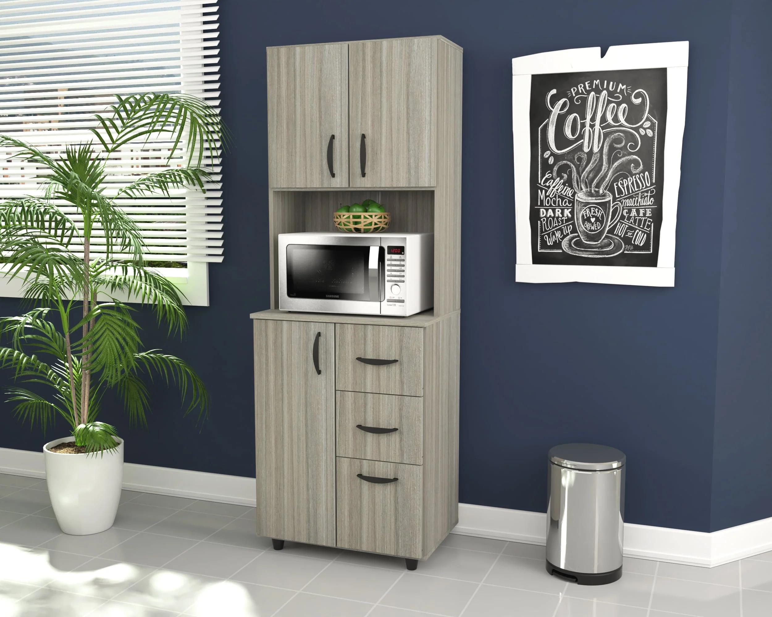 Inval 3-Drawer 4-Shelf Kitchen/Microwave Storage Cabinet 24