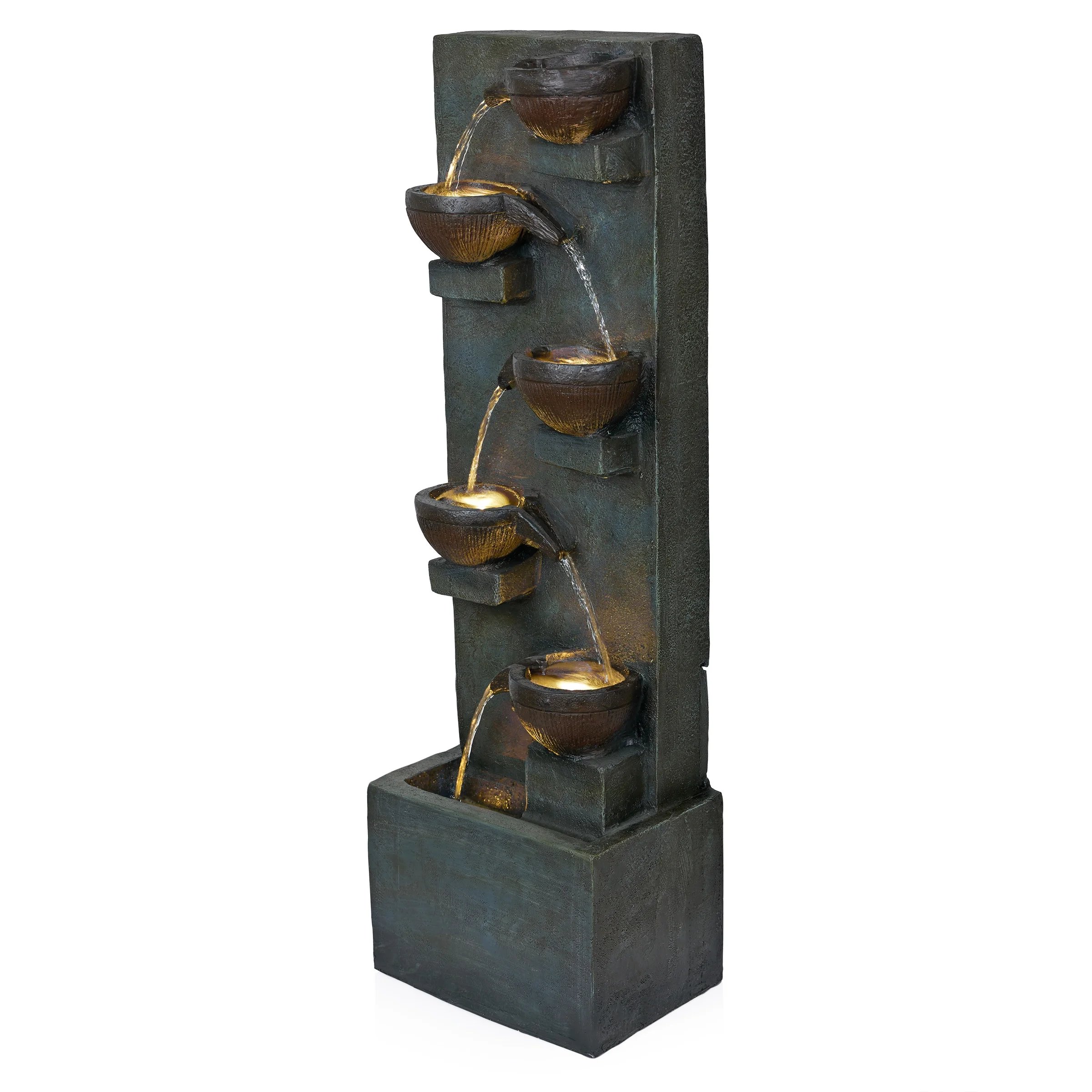 Alpine Corporation 6-Tier Bowl Old Fashion Gray Fountain w/ Warm White LED