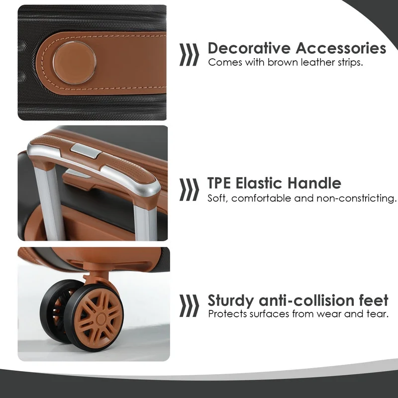 EBQOSK 4PCS Carry On Expandable Luggage Set with 4 Packing Cubes, 16/24/26/28 Inch Three-layer ABS Composite Suitcases with TSA Lock & 360°Spinner Wheels for Family Travel, Expand 25% Space Brown