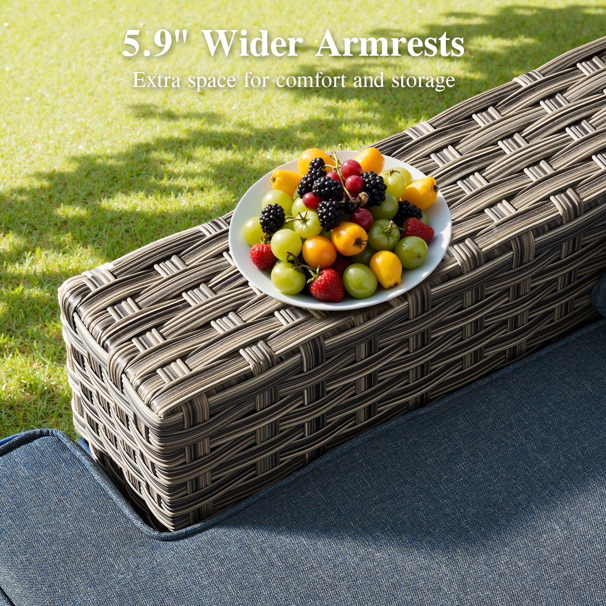 Ovios 10 Pieces Outdoor Patio Furniture Modern High-Back All-Weather Wicker Sectional Conversation Set with Propane Fire Pit Table & Swivel Chair, Dark Gray