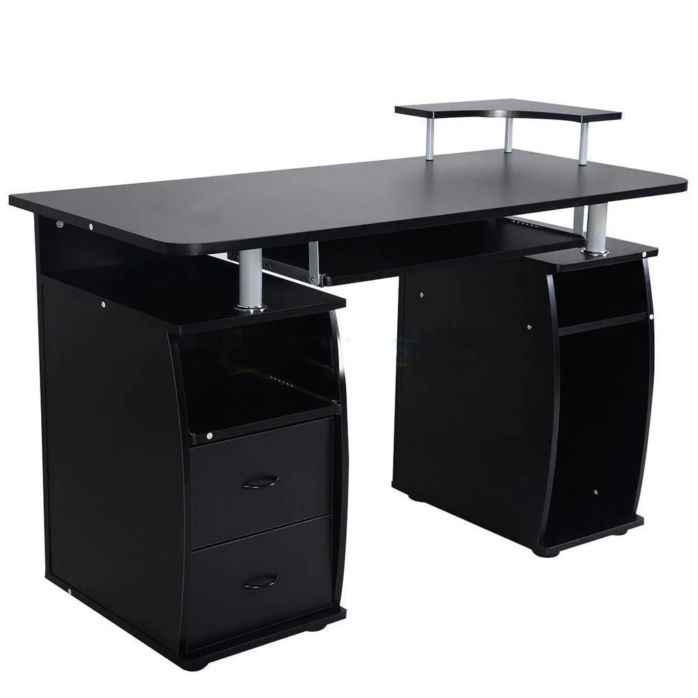 Ktaxon Black Home Office Computer PC Desk Table Work Station,Office Home Raised Monitor & Printer Shelf Furniture