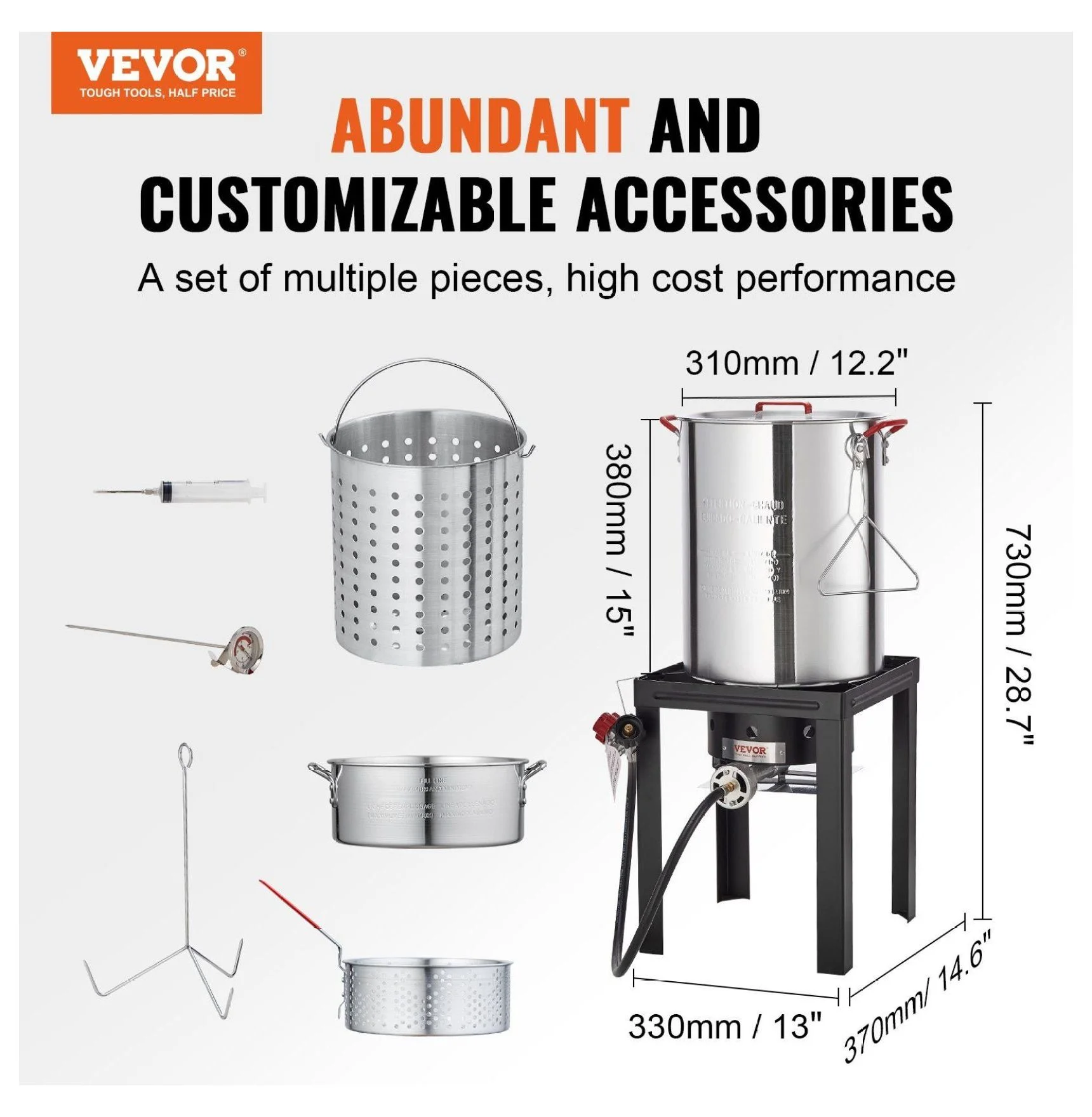 Turkey Deep Fryer, 30-qt Turkey & 10-qt Fish Steamer Cooker Set, Outdoor Aluminum Seafood Frying Pot, 54,000 BTU Burner Propane Gas Boiler, Includes Baskets, Perforated Poultry Rack, Temperature Gauge 10 Qt