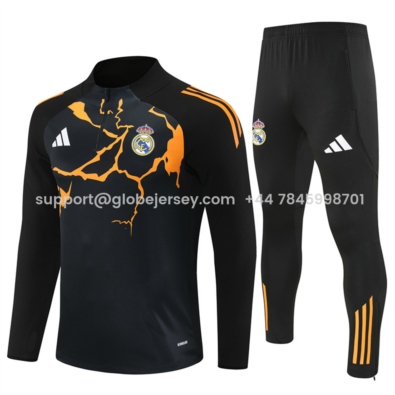 Real Madrid 25-26 Long Sleeve Training Set - Player Version - Yellow Pattern Black Top and Black Pants