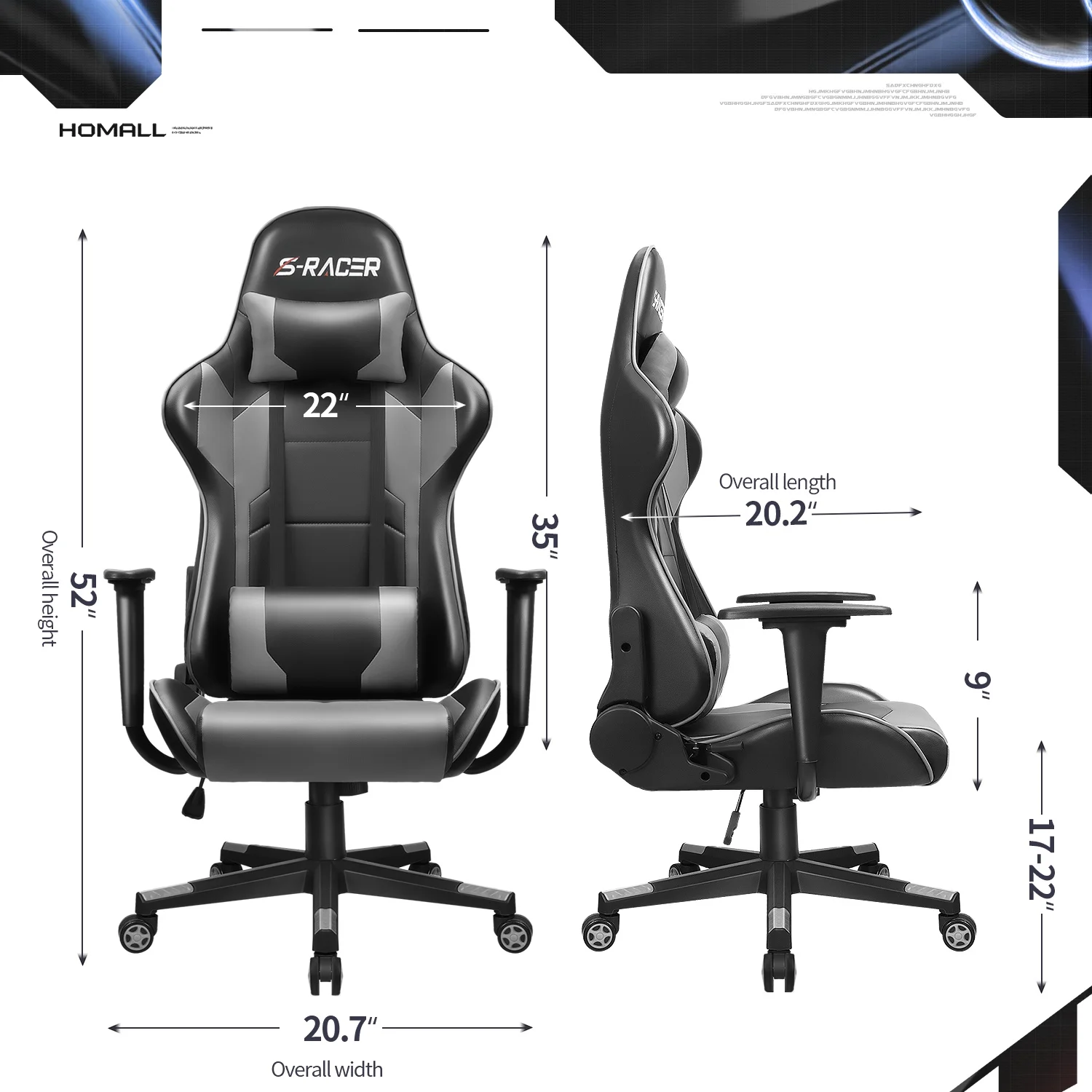 Homall Gaming Chair Office Chair High Back Computer Chair Leather Desk Chair Racing Executive Ergonomic Adjustable Swivel Task Chair with Headrest and Lumbar Support, Purple