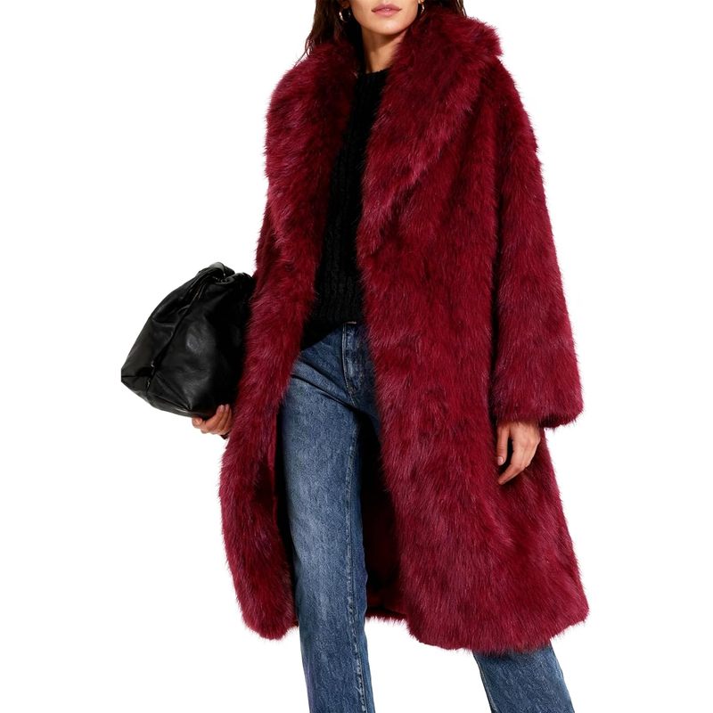 Women's Long Faux Fur Coats Winter Fluffy Open Front Luxury