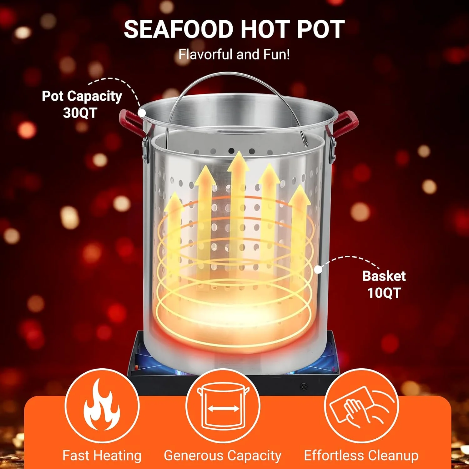 30 QT Turkey Fryer Cooker Set and 10 QT Kit,Home 50,000 BTU Aluminum Turkey Deep Fryer and Propane Burner Kit, Outdoor Propane Deep Fryers Stove Burner Stand, Baskets, Marinade Injector, Temperature Gauge
