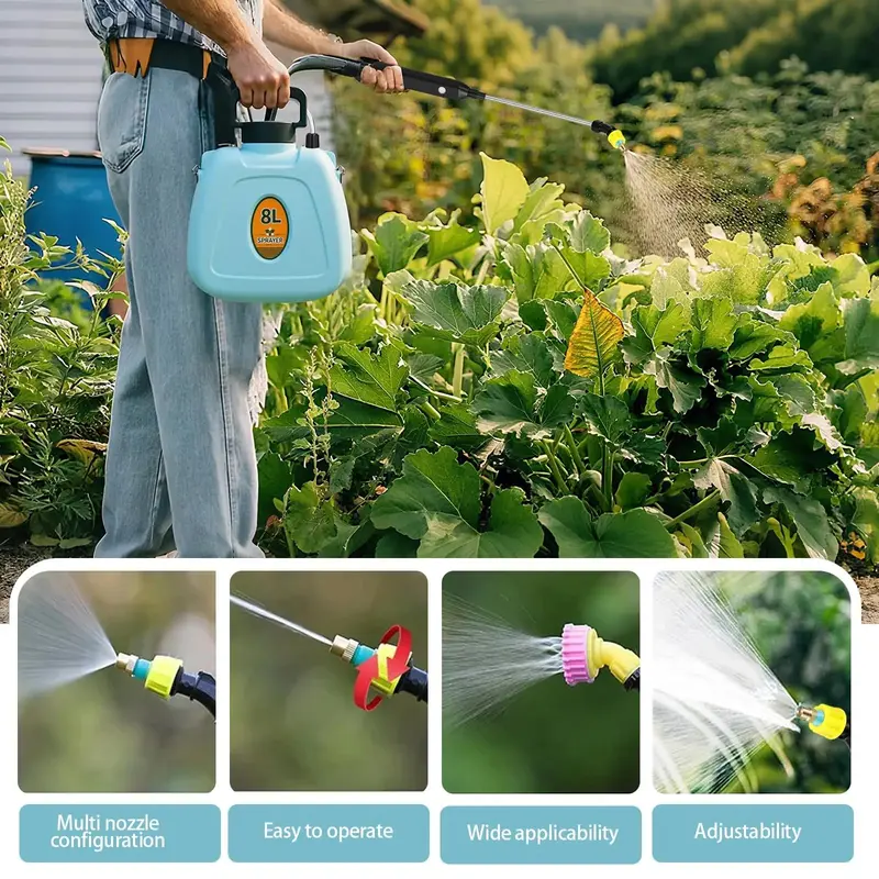 2-Gallon 3-Speed Electric Garden Sprayer – Telescopic Wand. Triple-Nozzle System. USB-Rechargeable