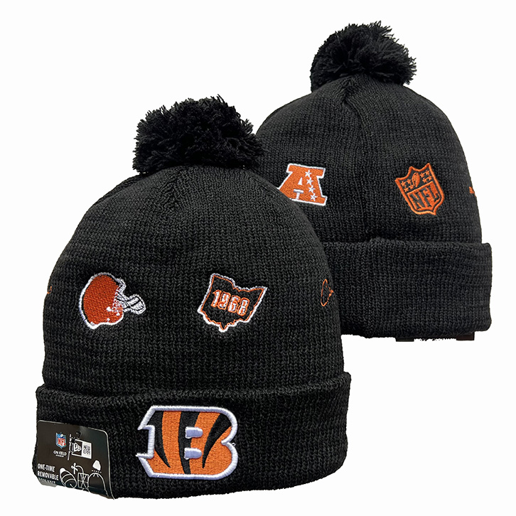 New Era Black Cincinnati Bengals Cuffed Knit Hat with Pom