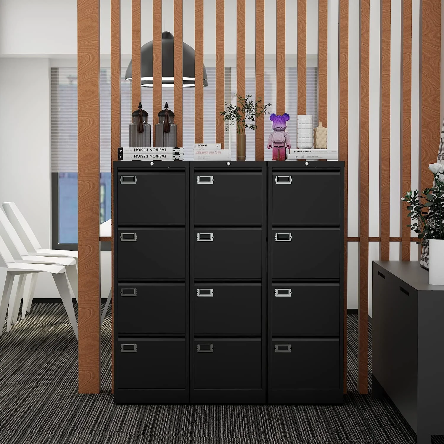 STANI 4 Drawer File Cabinet with Lock, Black Vertical Metal Filing Cabinets Home Office Storage File Cabinet for Hanging Files Folders Letter/Legal/A4 Size