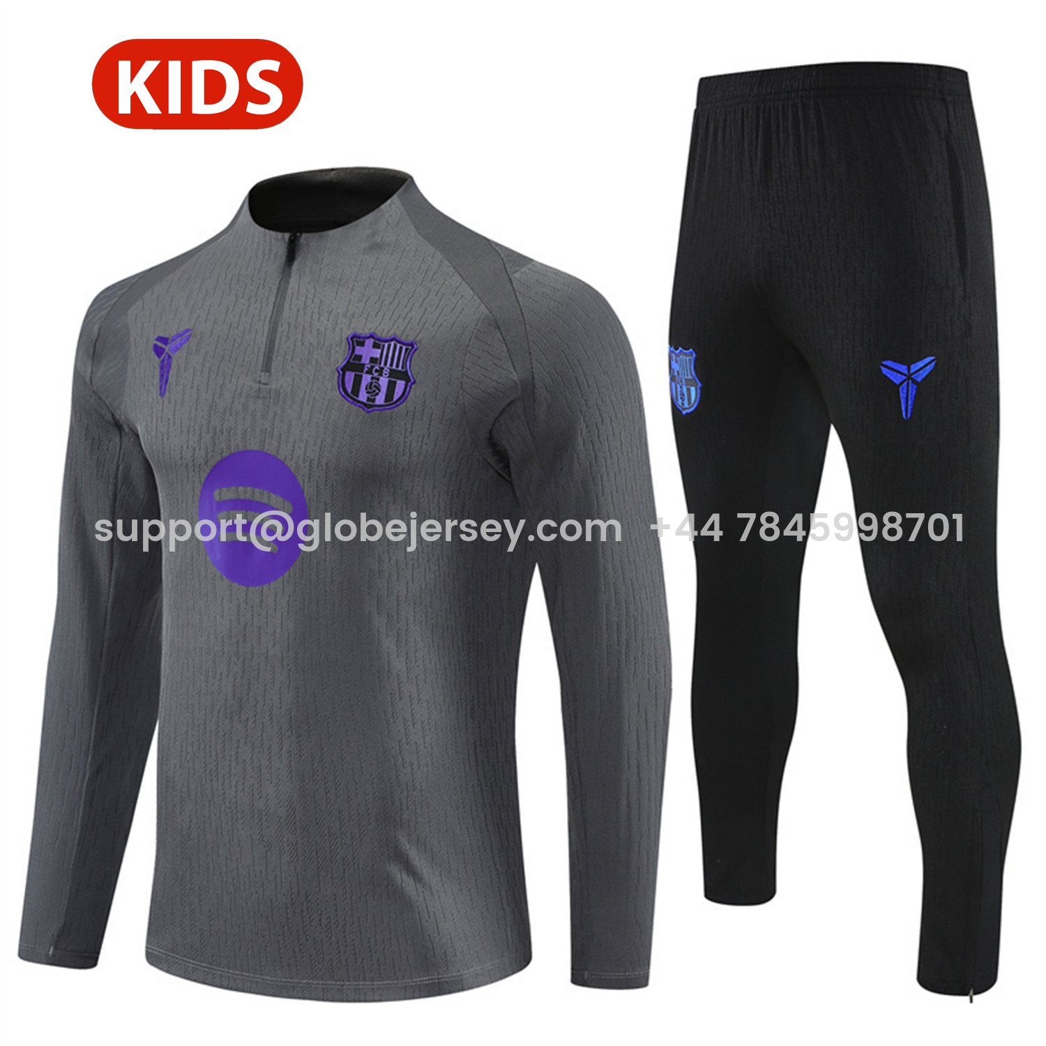 Barcelona 25-26 Kids Long Sleeve Training Set - Grey Top & Black Pants