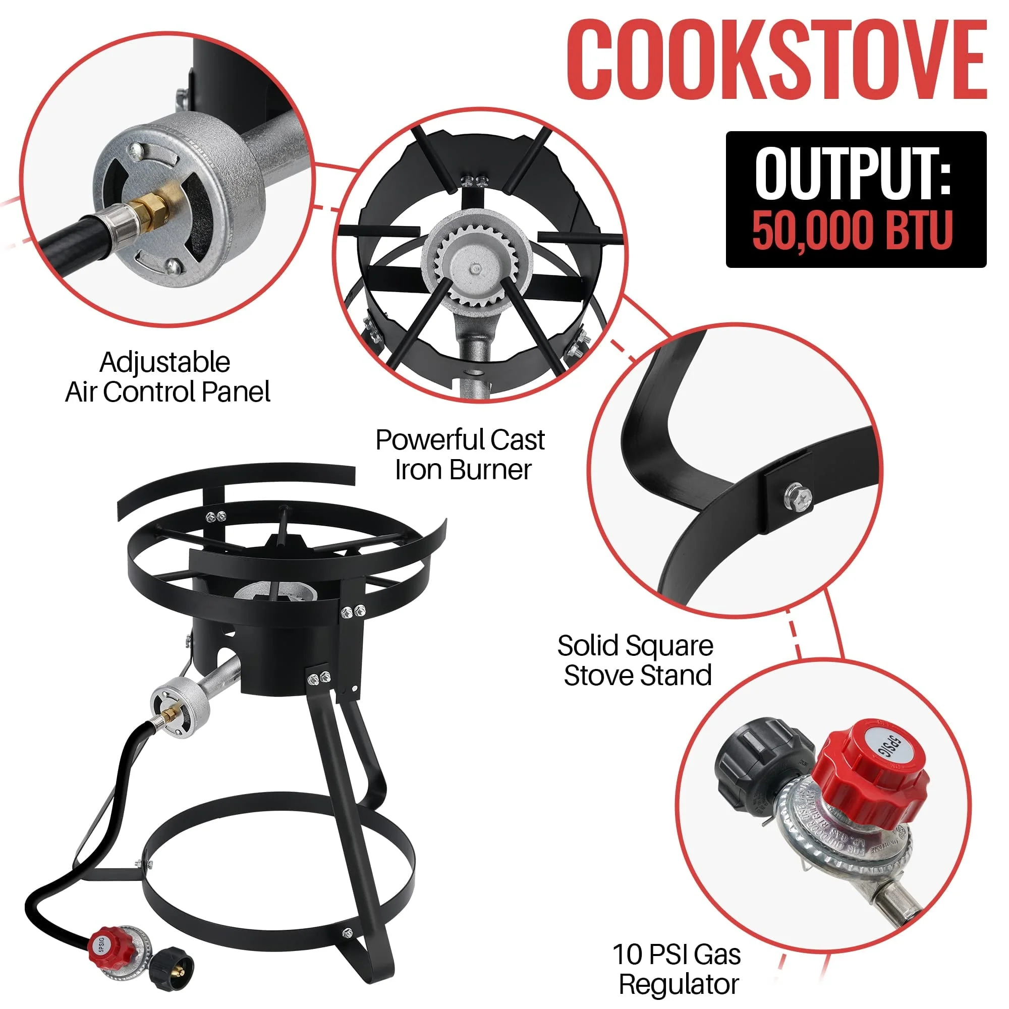 10 Qt Propane Outdoor Fish Fryer Set 50,000 BTU, Aluminum Seafood Boiler Steamer Kit Crawfish Fish Fryer Stock Pot