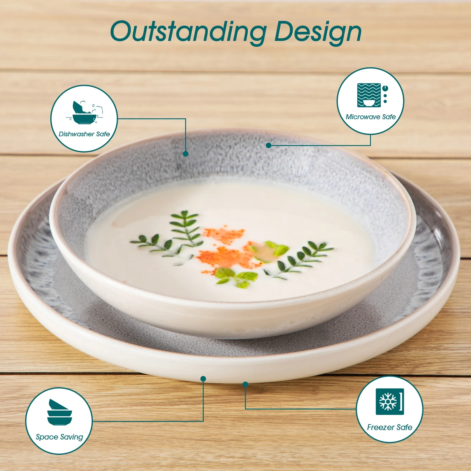 Malacasa 16 Pcs Dinnerware Sets For 4 people, Plates and Bowls Set, Stoneware Tableware Dishwasher Microwave Safe, Beige